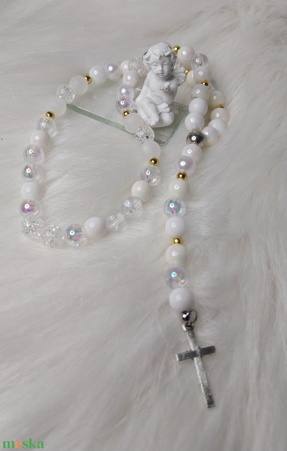 Fehér gyöngy rózsafüzér � angyali tisztaság és védelem.  - ékszer - nyaklánc - monogram & névnyaklánc - Meska.hu