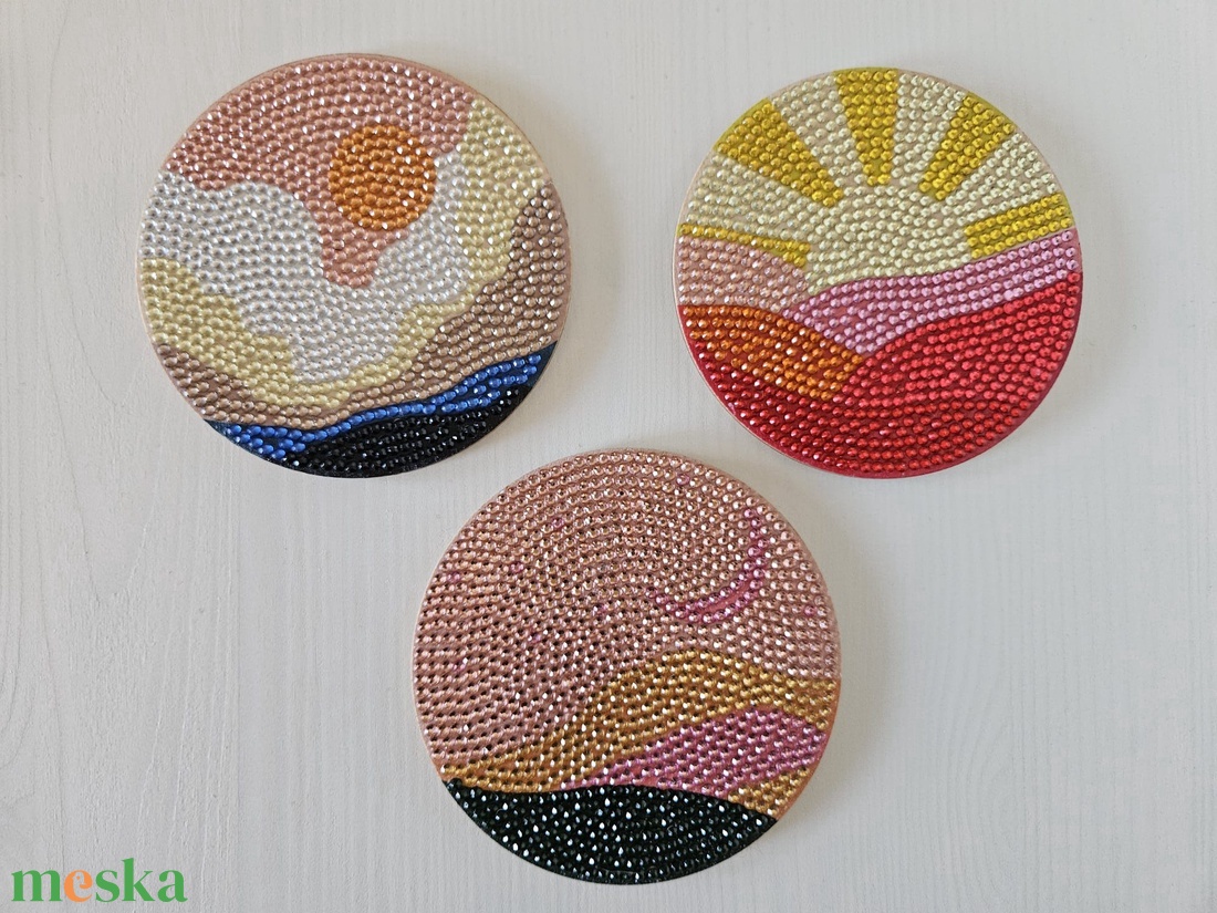 Desert Sunset Collection � Kézzel készített gyémántfestéses hűtőmágnes kollekció (az ár mind a 3 darabot tartalmazza) - otthon & életmód - konyhafelszerelés, tálalás - konyhai dekoráció - hűtőmágnes - Meska.hu