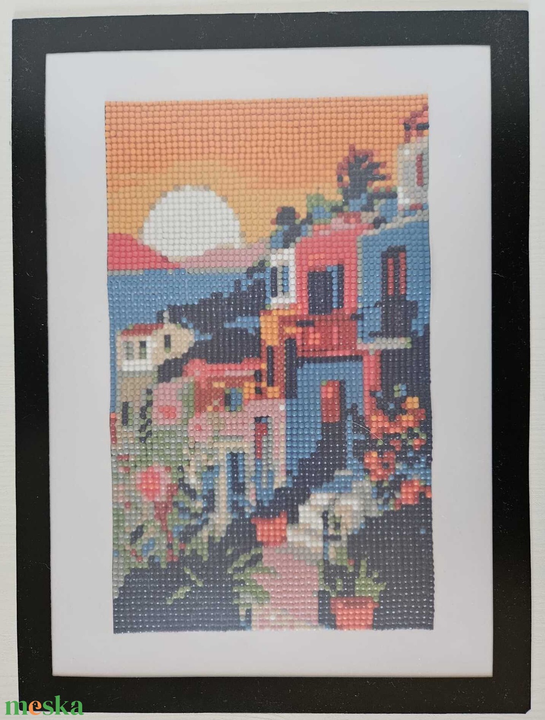 Aranyló naplemente - Kézzel készített gyémántfestmény (az ár a keretet is tartalmazza) (keret nélküli méretek: 14x25 cm) - művészet - festmény - festmény vegyes technika - Meska.hu
