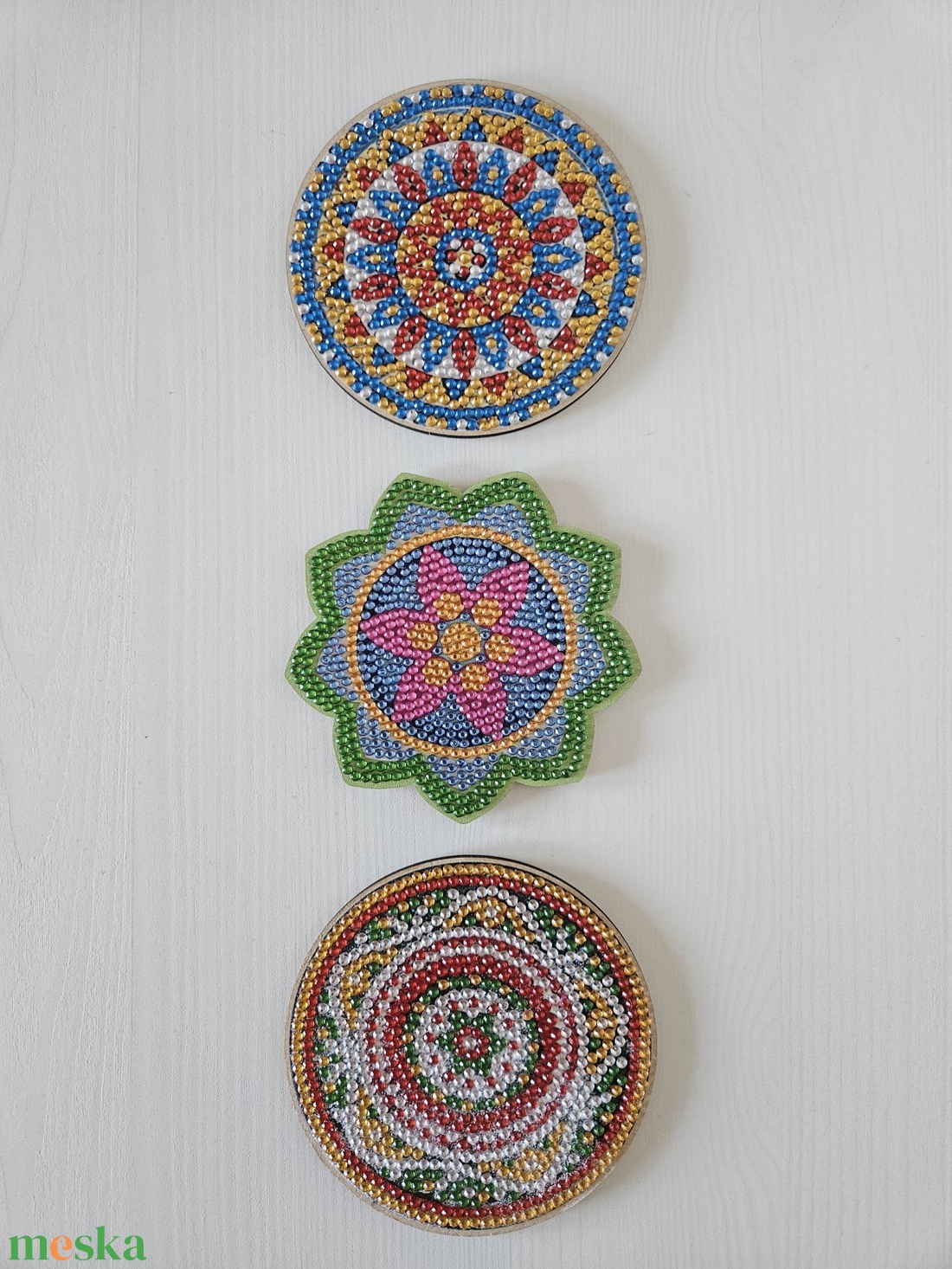 Mandala Harmony � 3 db kézzel készült gyémántfestéses hűtőmágnes szett - otthon & életmód - konyhafelszerelés, tálalás - konyhai dekoráció - hűtőmágnes - Meska.hu
