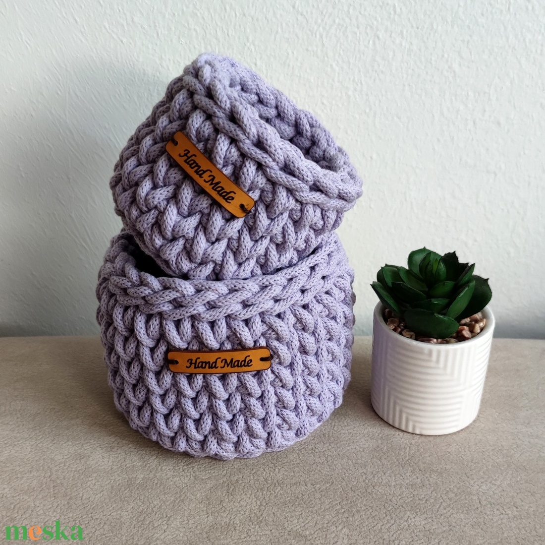 Horgolt kosár mini szett - levendula  - otthon & életmód - tárolás & rendszerezés - tárolókosár - Meska.hu