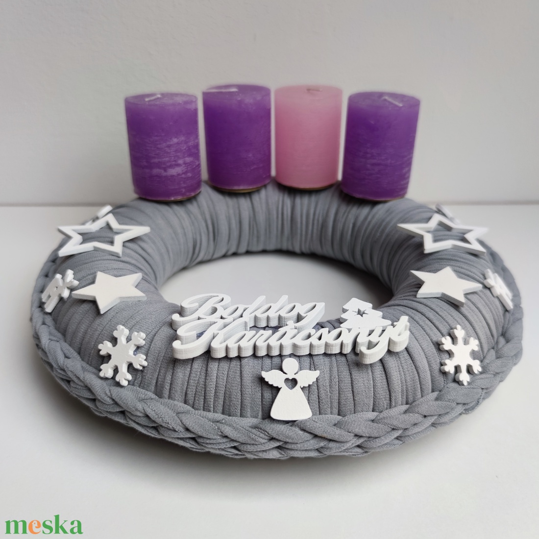 Adventi koszorú - horgolt alapon - karácsony - adventi díszek - adventi koszorú - Meska.hu