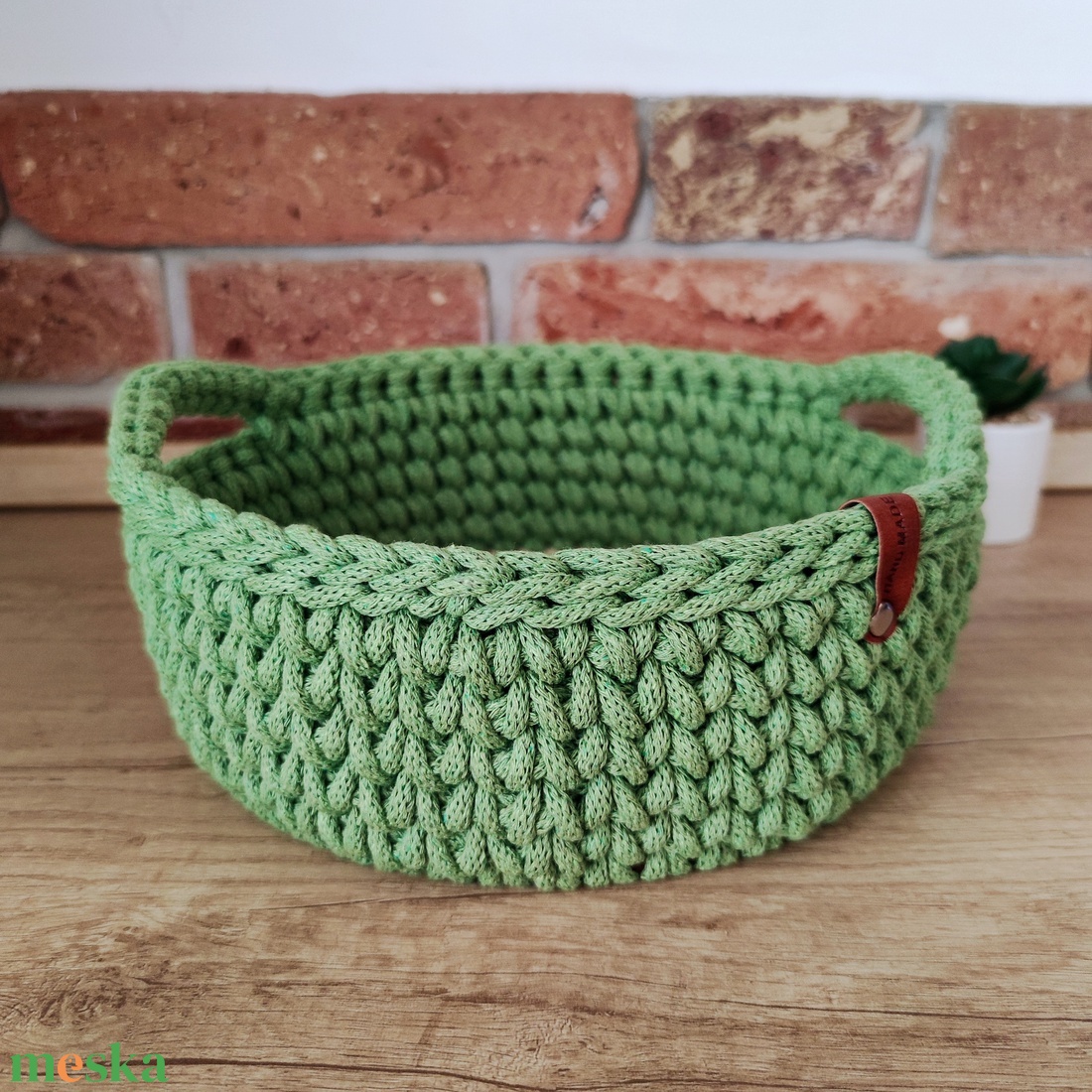 Horgolt füles tároló kosár - zöld - otthon & életmód - konyhafelszerelés, tálalás - konyhai tárolás - fűszertartó - Meska.hu