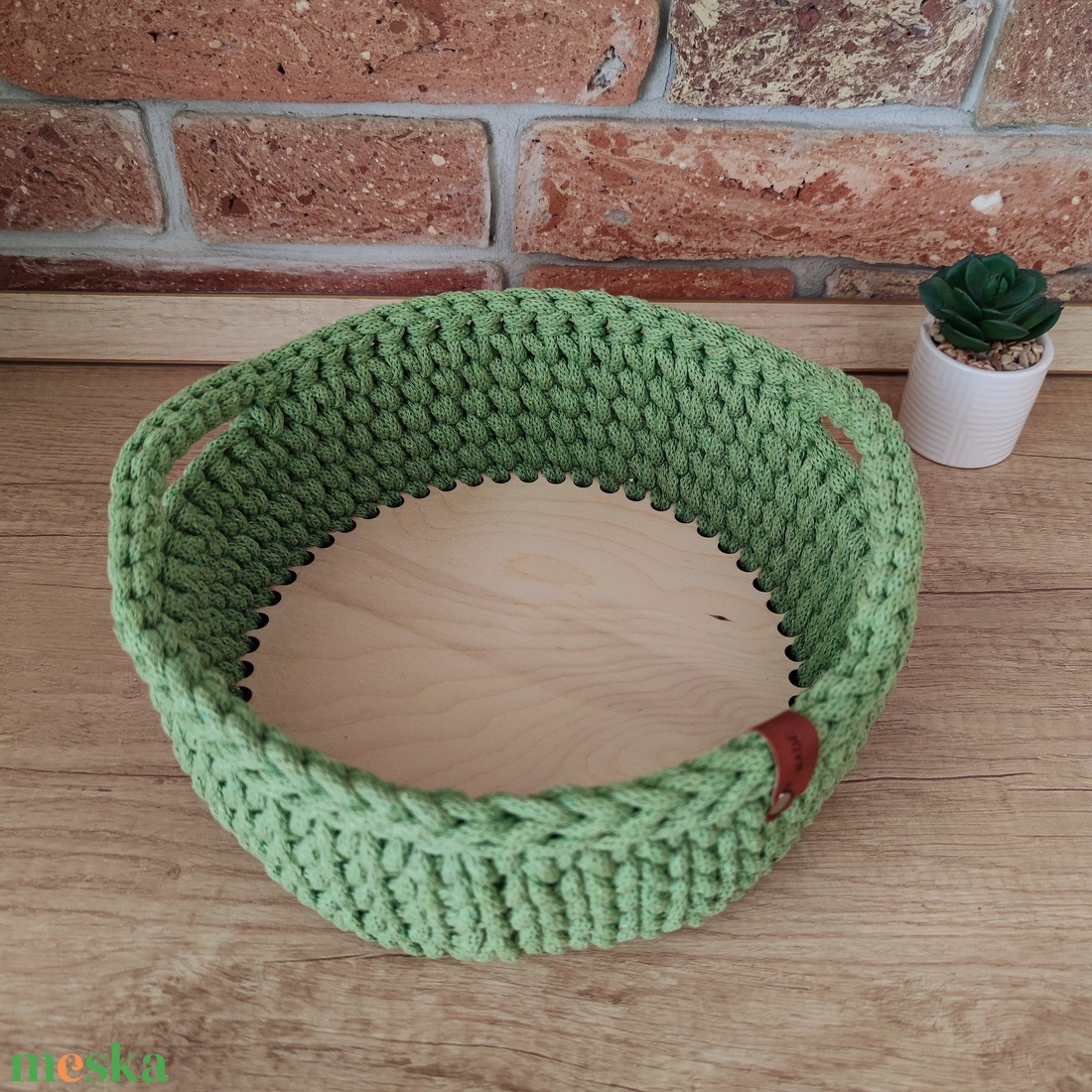 Horgolt füles tároló kosár - zöld - otthon & életmód - konyhafelszerelés, tálalás - konyhai tárolás - fűszertartó - Meska.hu