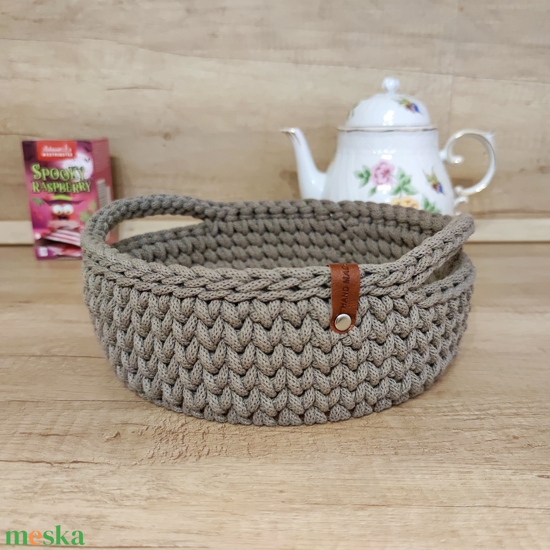 Horgolt füles tároló kosár - kávé - otthon & életmód - konyhafelszerelés, tálalás - konyhai tárolás - fűszertartó - Meska.hu