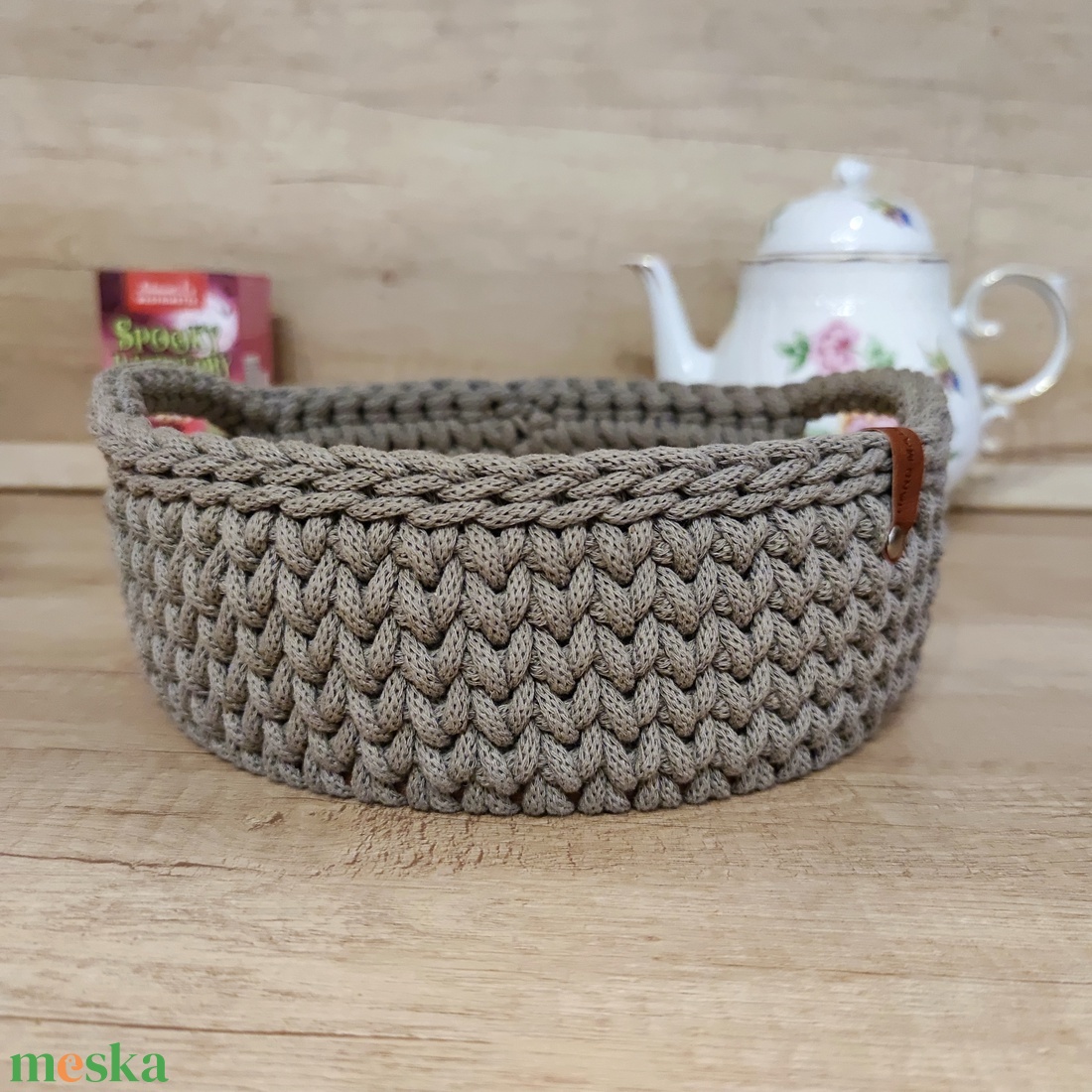 Horgolt füles tároló kosár - kávé - otthon & életmód - konyhafelszerelés, tálalás - konyhai tárolás - fűszertartó - Meska.hu