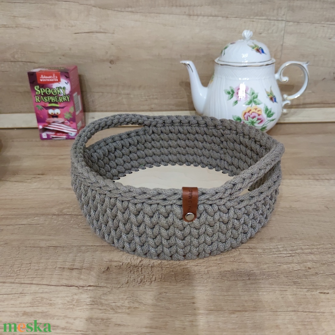 Horgolt füles tároló kosár - kávé - otthon & életmód - konyhafelszerelés, tálalás - konyhai tárolás - fűszertartó - Meska.hu