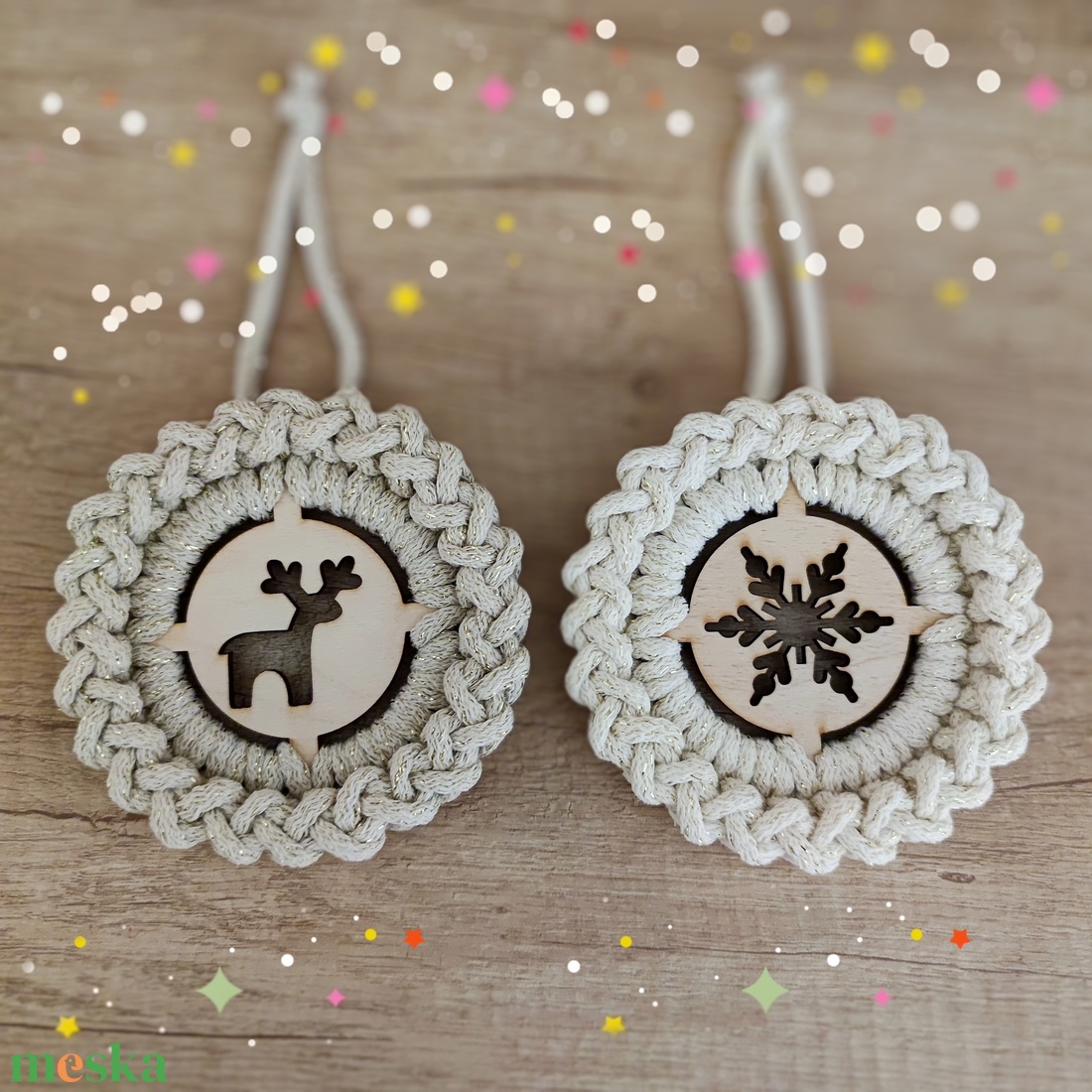 Bézs karácsony - horgolt karácsonyfadísz szett - karácsony - karácsonyi lakásdekoráció - karácsonyfadíszek - Meska.hu