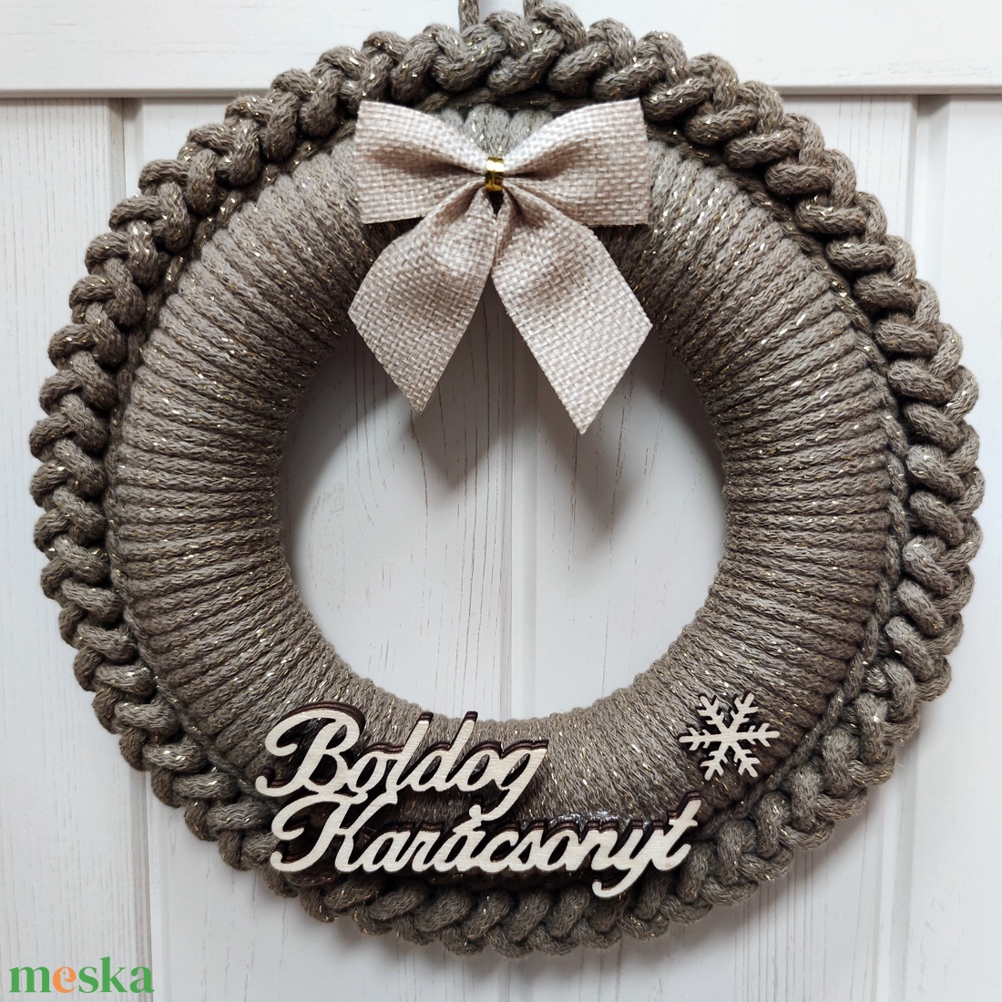 Bézs karácsony - adventi ajtódísz (22 cm) - karácsony - adventi díszek - adventi ajtódísz - Meska.hu