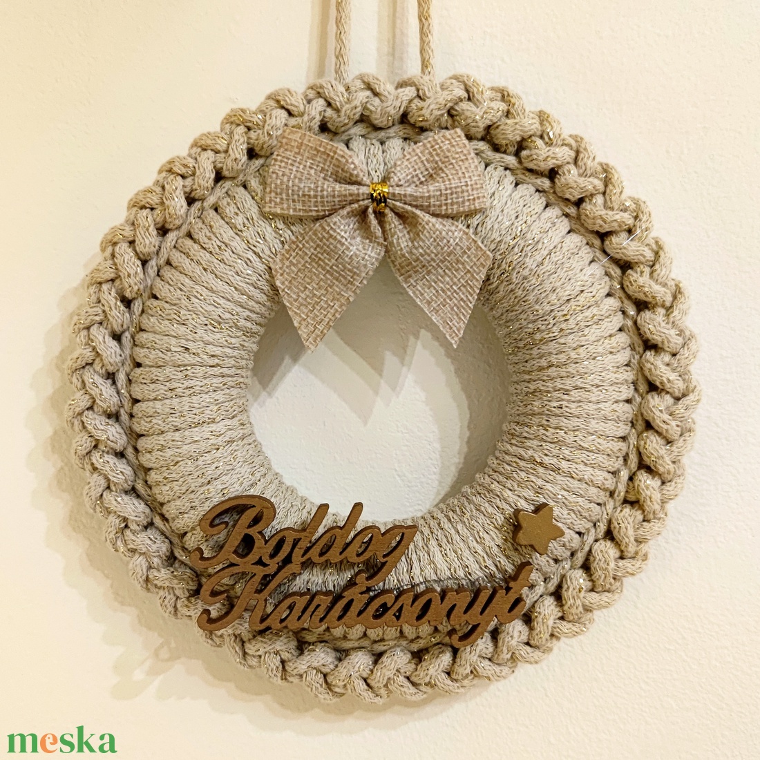 Adventi ajtódísz - világos bézs (19 cm) - karácsony - adventi díszek - adventi ajtódísz - Meska.hu