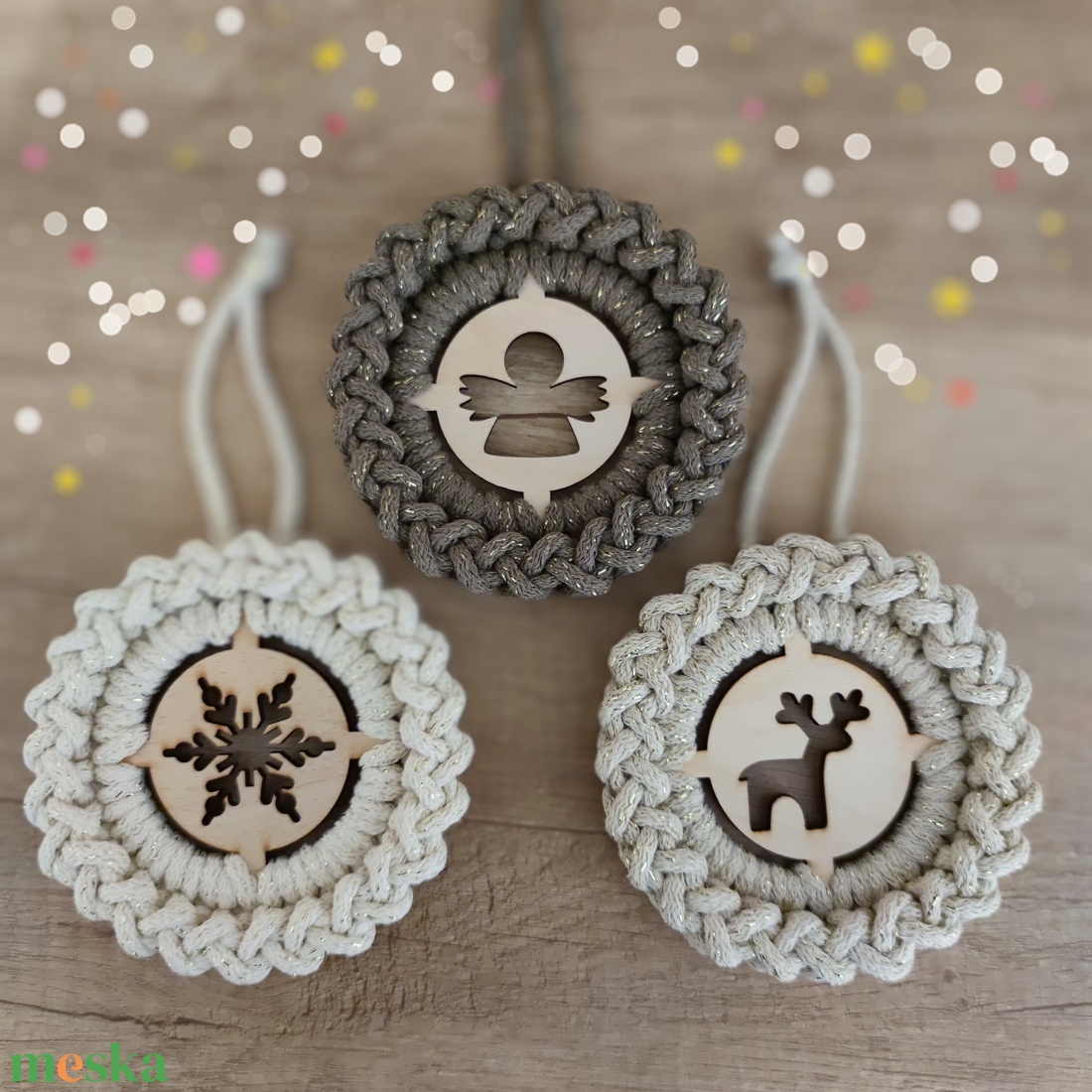 Bézs karácsony - horgolt karácsonyfadísz szett - karácsony - karácsonyi lakásdekoráció - karácsonyfadíszek - Meska.hu