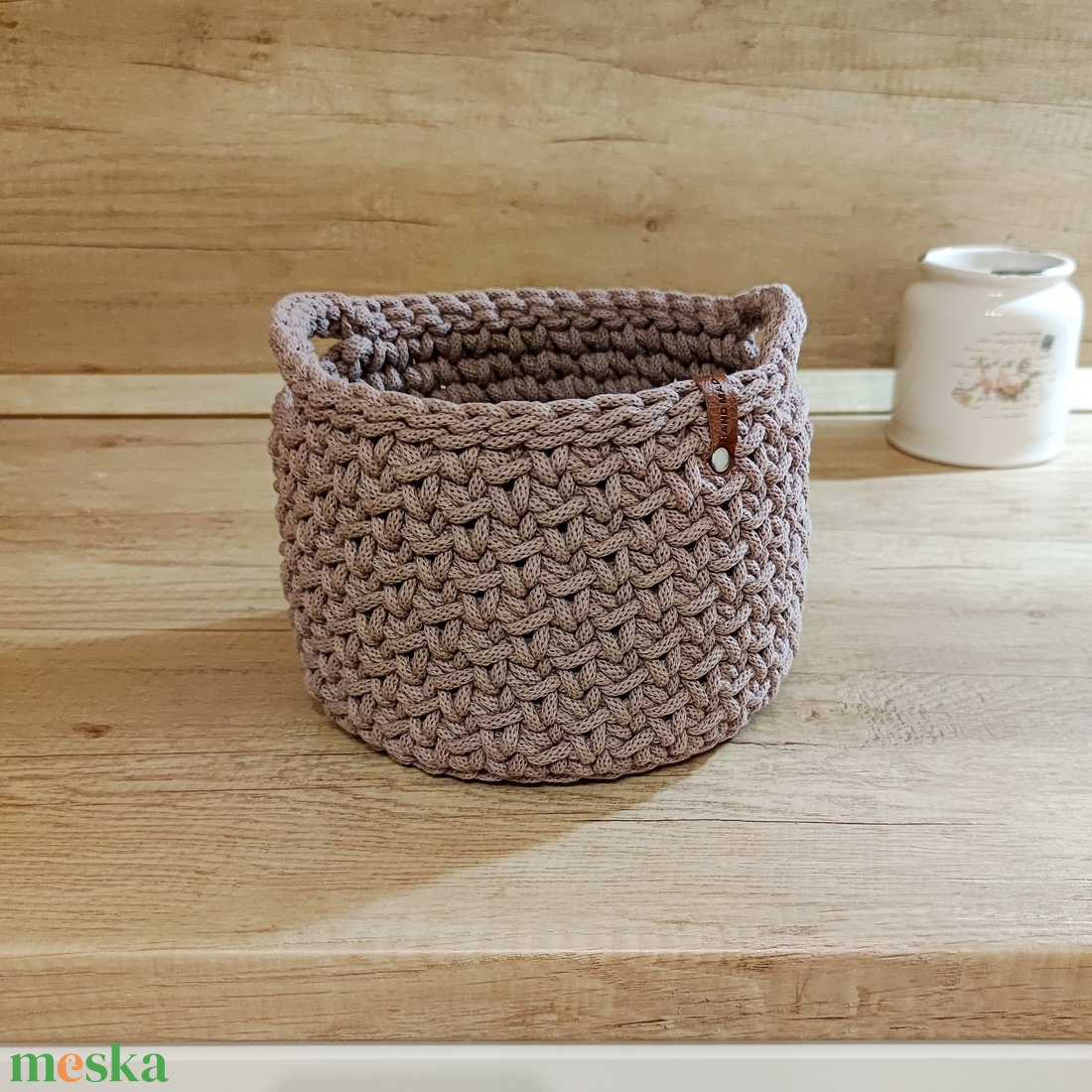 Horgolt füles kosár - Mauve - otthon & életmód - tárolás & rendszerezés - tárolókosár - Meska.hu