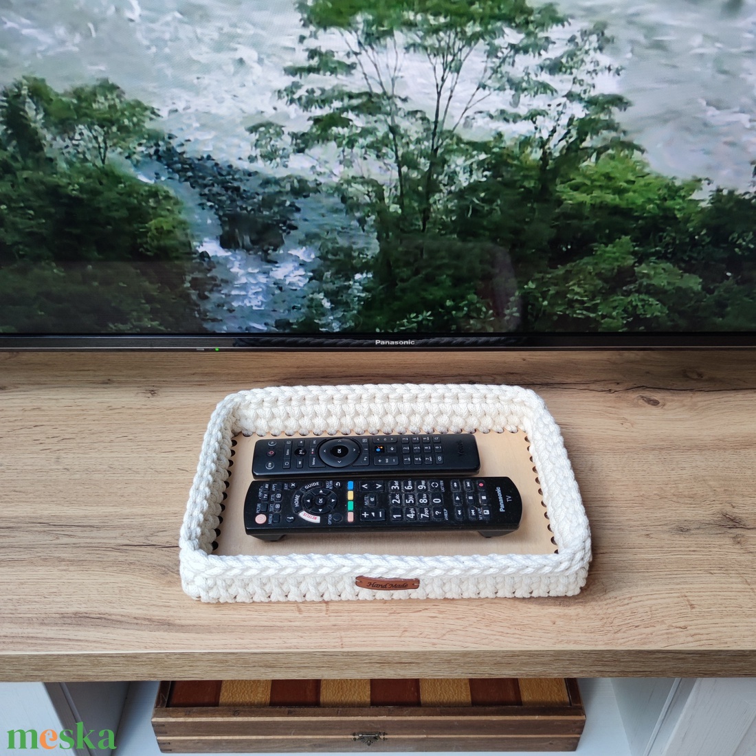 Ekrü - horgolt szögletes tálca - otthon & életmód - konyhafelszerelés, tálalás - tálalás - tálca - Meska.hu