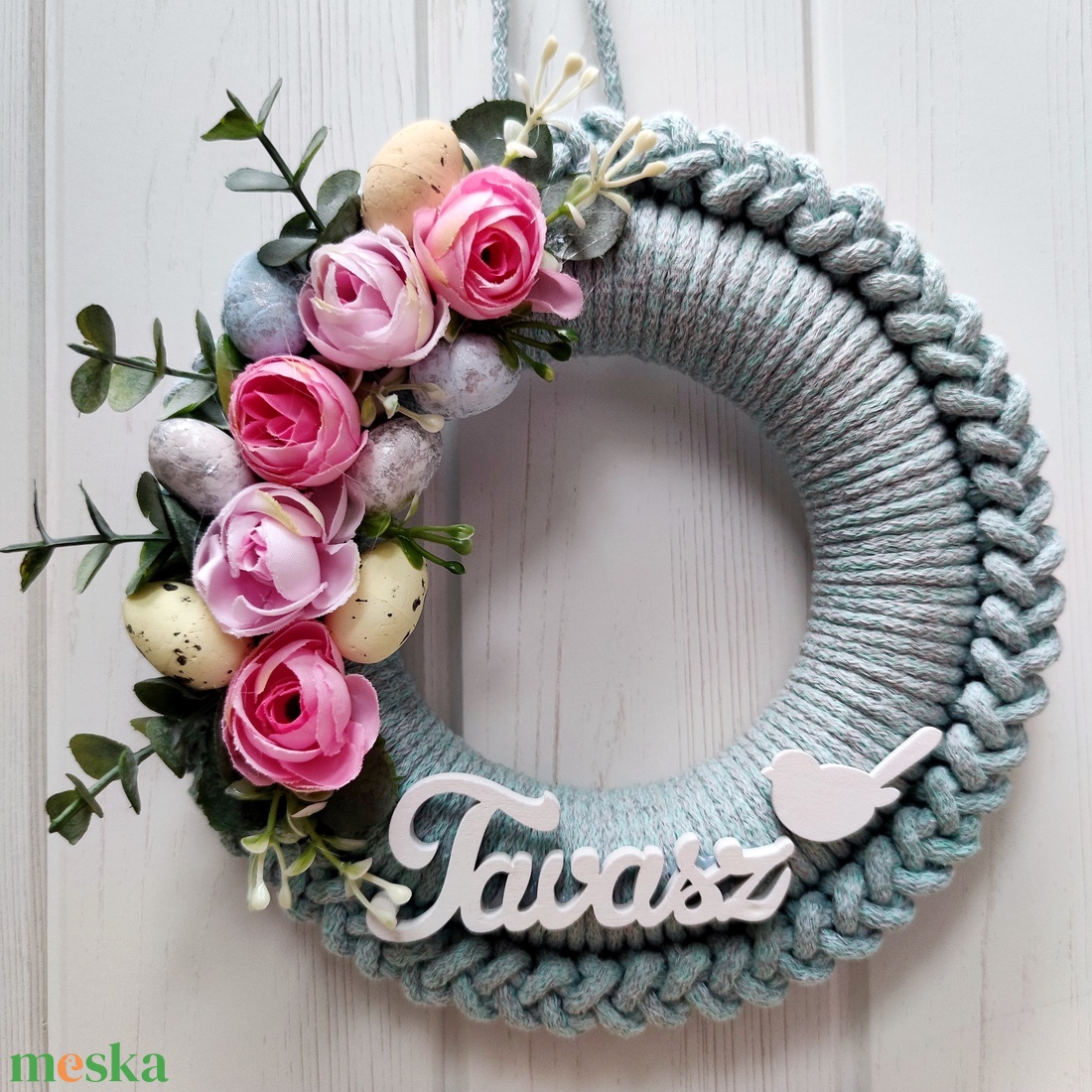 Húsvéti, tavaszi ajtódísz (21 cm átmérő) - ünnepi díszek, dekorációk - húsvéti díszek és dekorációk - húsvéti ablakdíszek - Meska.hu