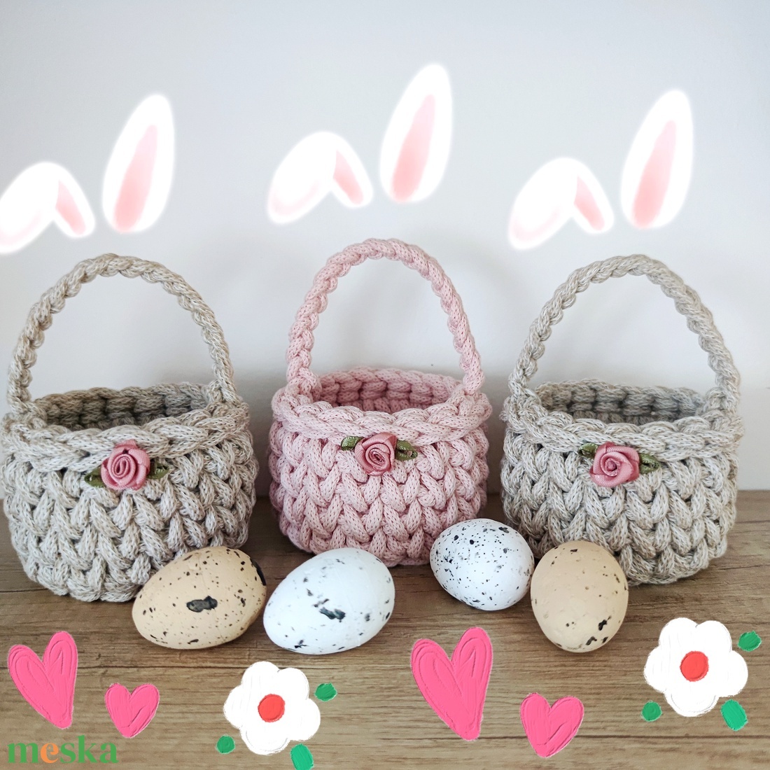 Húsvéti kosárka - púder rózsaszín  - otthon & életmód - tárolás & rendszerezés - tárolókosár - Meska.hu