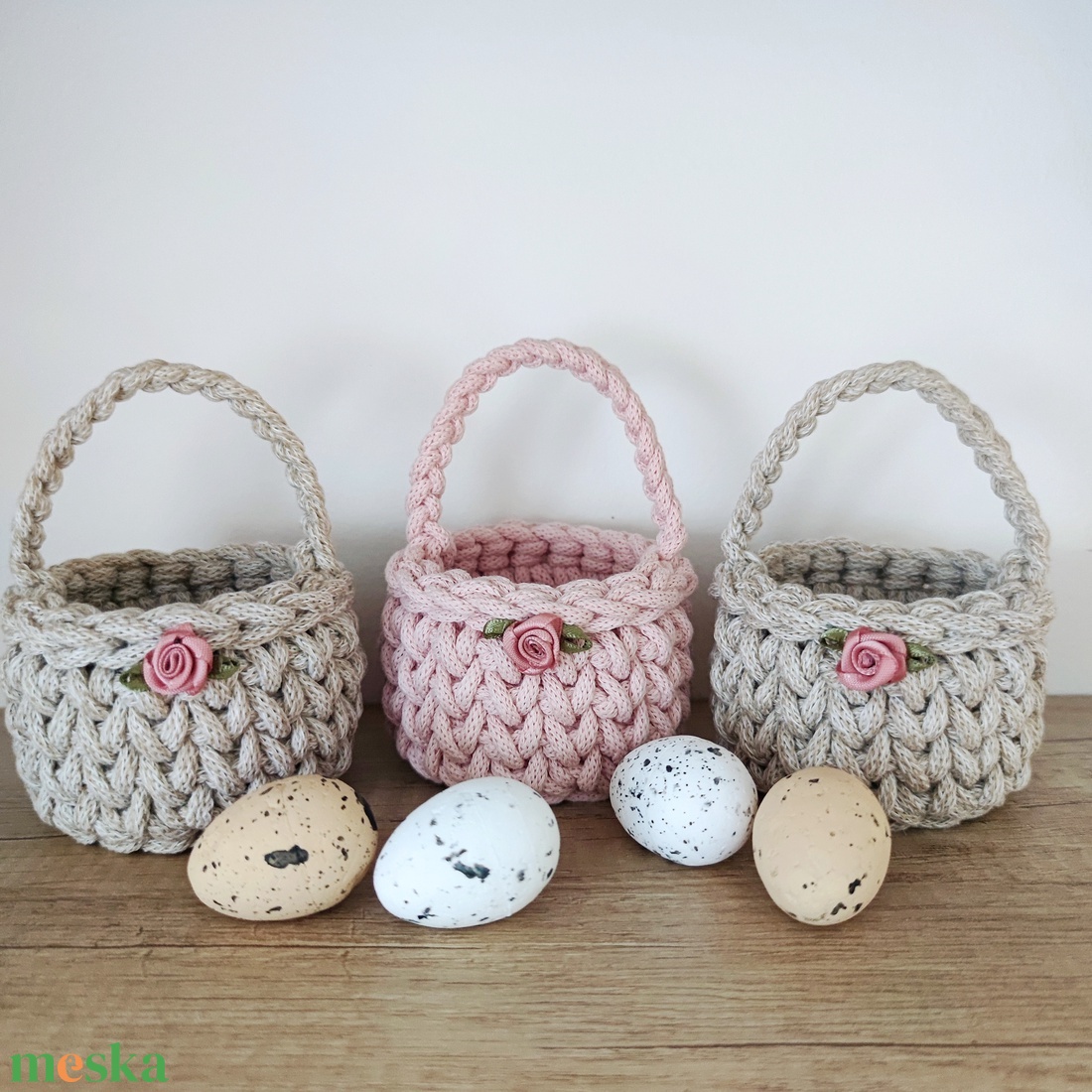 Húsvéti kosárka - púder rózsaszín  - otthon & életmód - tárolás & rendszerezés - tárolókosár - Meska.hu