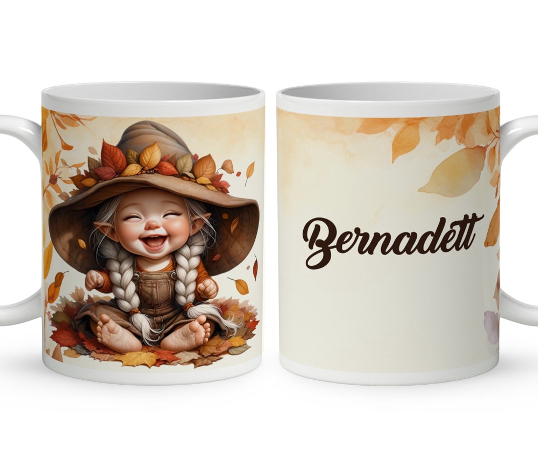 Névvel kérhető - Tündéri őszi manó lány mintás bögre - otthon & életmód - konyhafelszerelés, tálalás - tálalás - bögre & csésze - Meska.hu