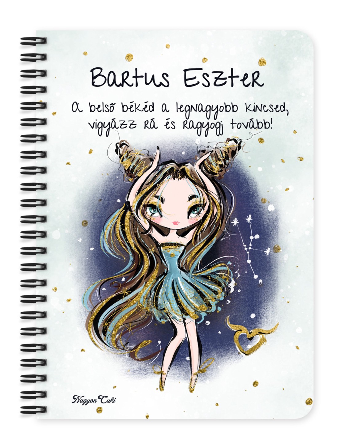 Személyre szabható - Barna hajú Csini Bika lány mintás A5-ös füzet - otthon & életmód - papír, írószer - jegyzetfüzet & napló - Meska.hu