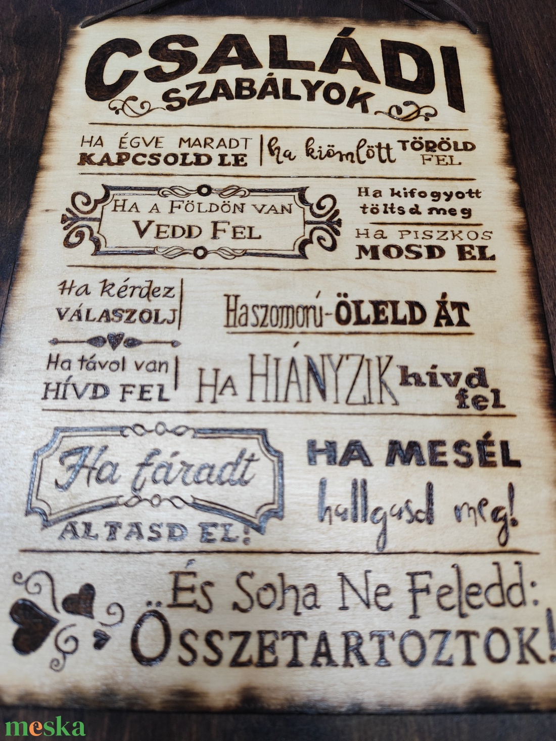 Családi szabályok tábla - otthon & életmód - dekoráció - kép & falikép - fából készült kép - Meska.hu