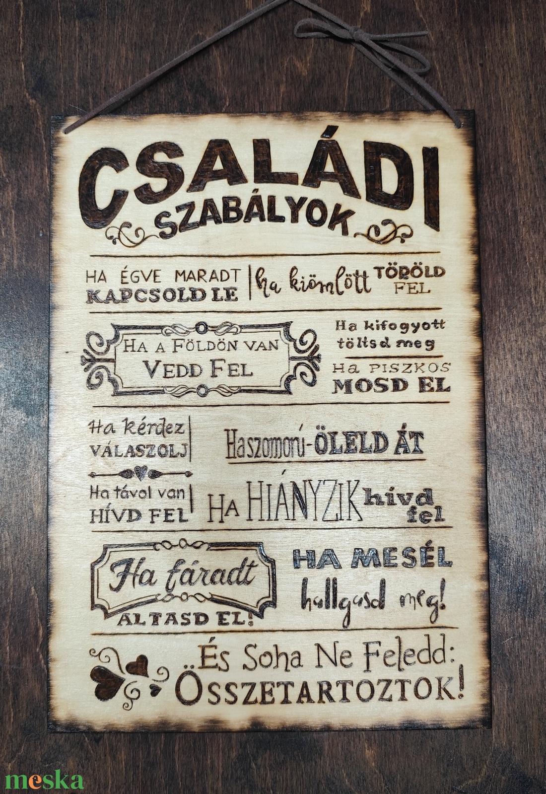 Családi szabályok tábla - otthon & életmód - dekoráció - kép & falikép - fából készült kép - Meska.hu
