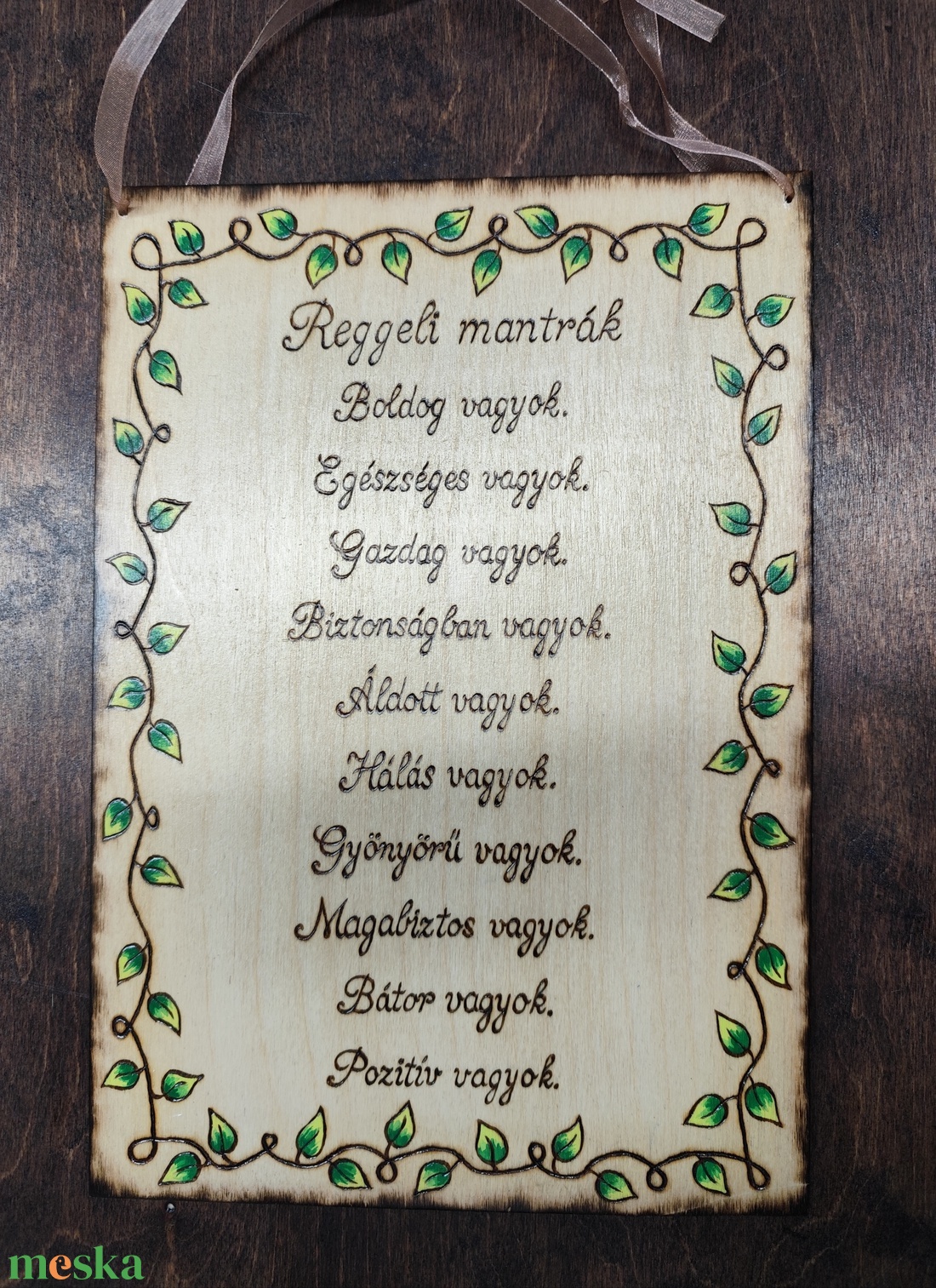 Mantra tábla- Reggeli mantra - otthon & életmód - dekoráció - kép & falikép - fából készült kép - Meska.hu