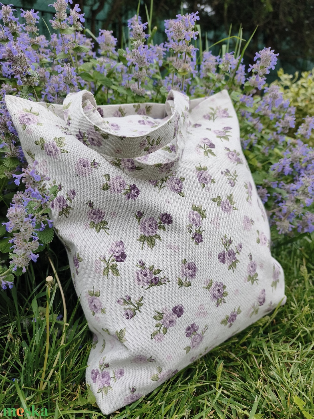 Lila rózsamintás bevásárló táska  - táska & tok - bevásárlás & shopper táska - shopper, textiltáska, szatyor - Meska.hu