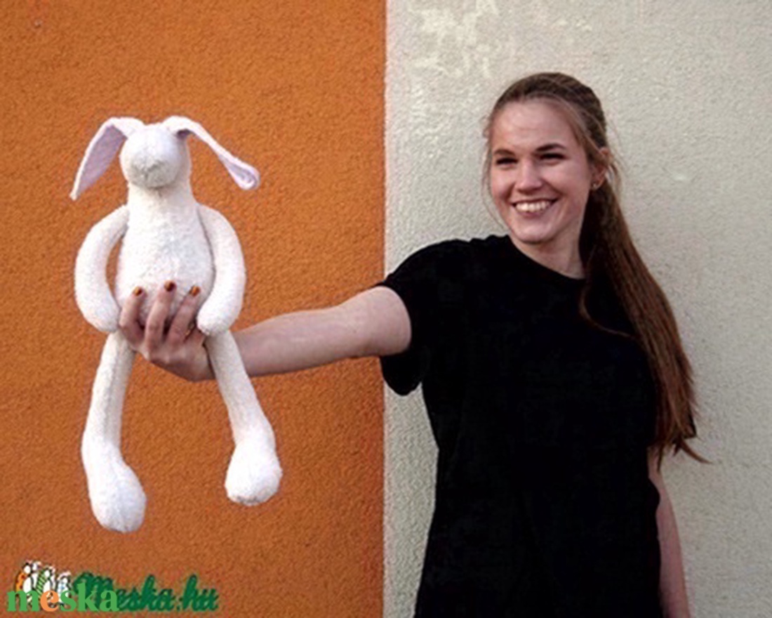 Nyakigláb Fehér Nyuszi színes füllel  - játék & sport - plüssállat & játékfigura - nyuszi - Meska.hu