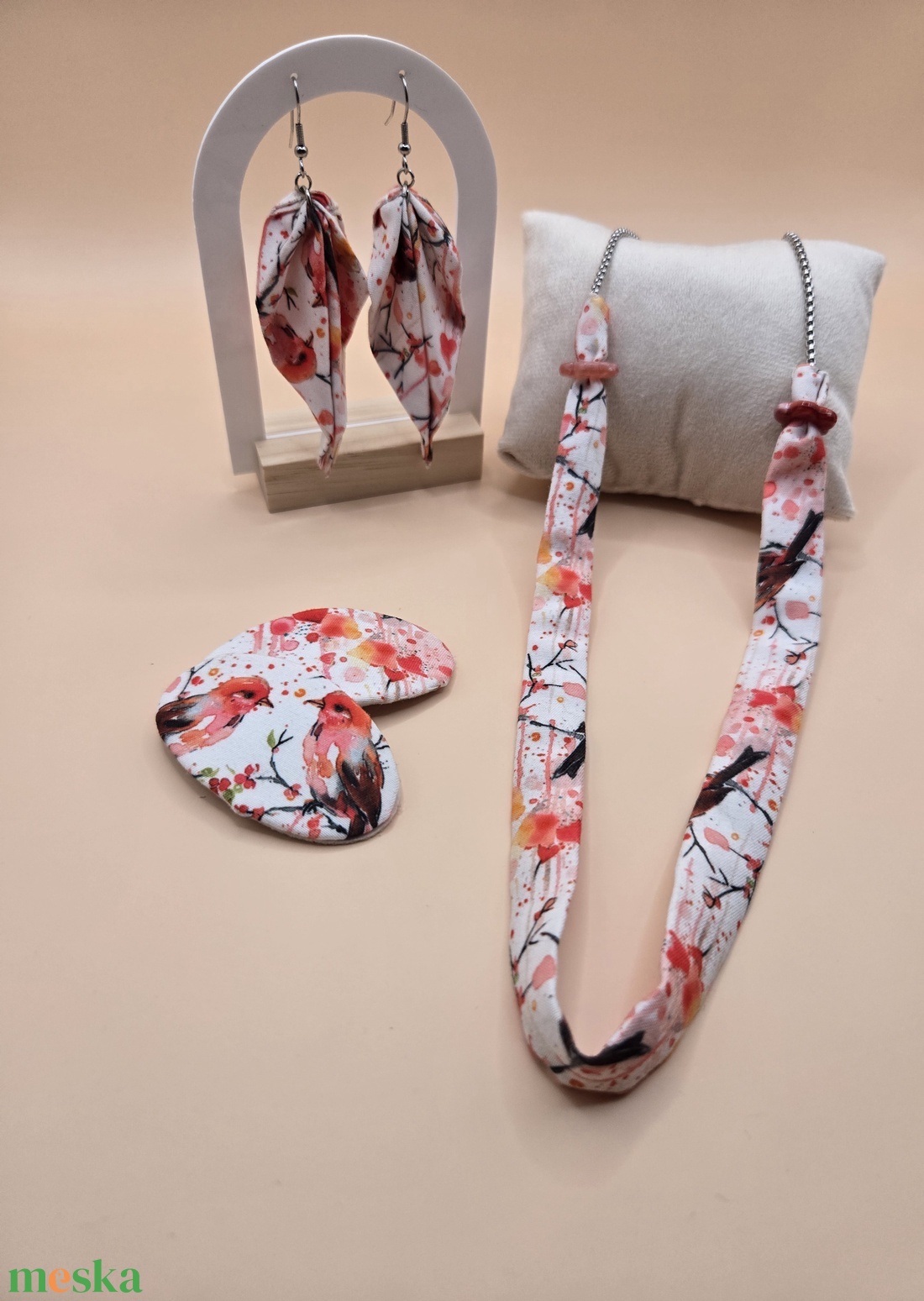 Madár mintás textil ékszer szett. - ékszer - ékszerszett - Meska.hu