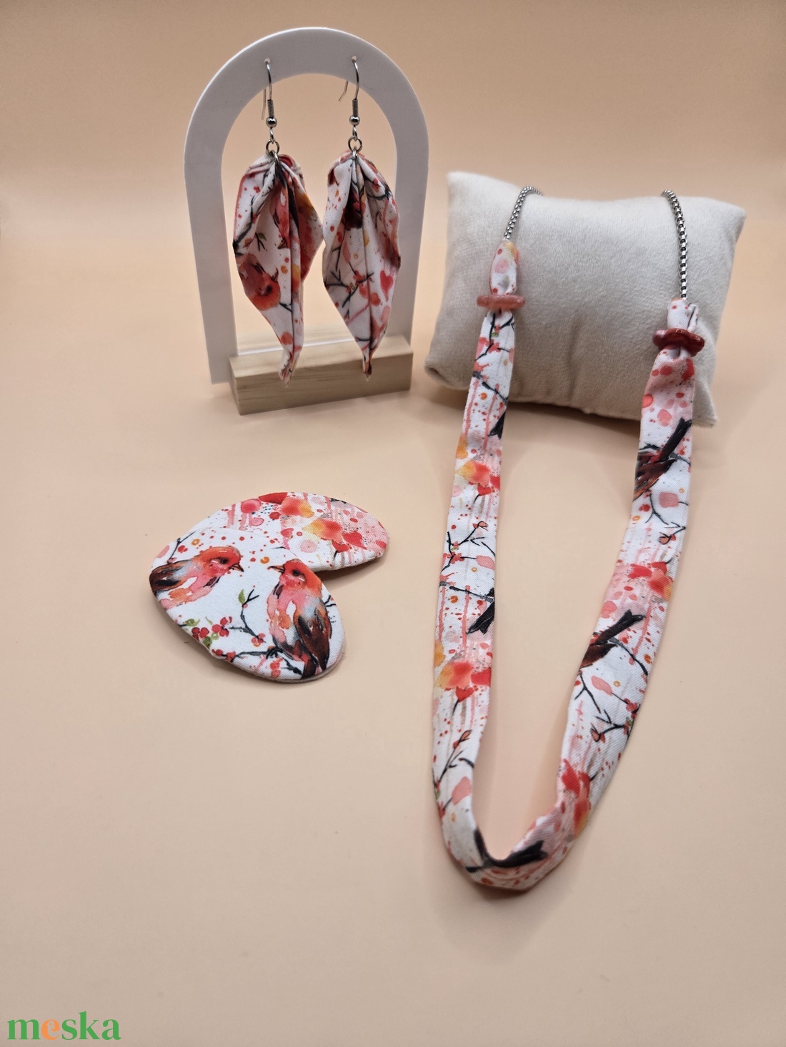 Madár mintás textil ékszer szett. - ékszer - ékszerszett - Meska.hu