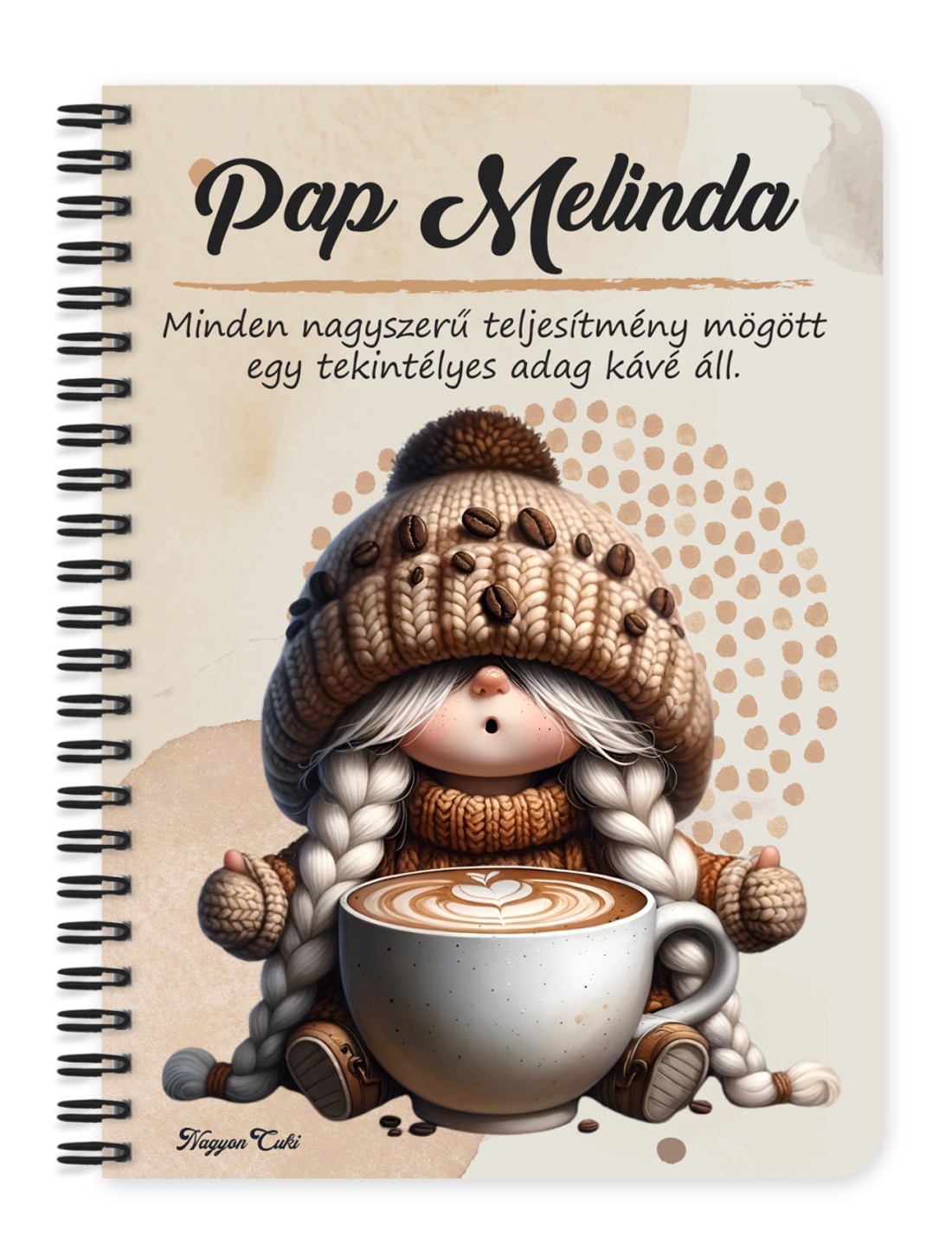 Személyre szabható kávés manó lány - Imádom a kávét mintás A5-ös füzet - otthon & életmód - papír, írószer - jegyzetfüzet & napló - Meska.hu
