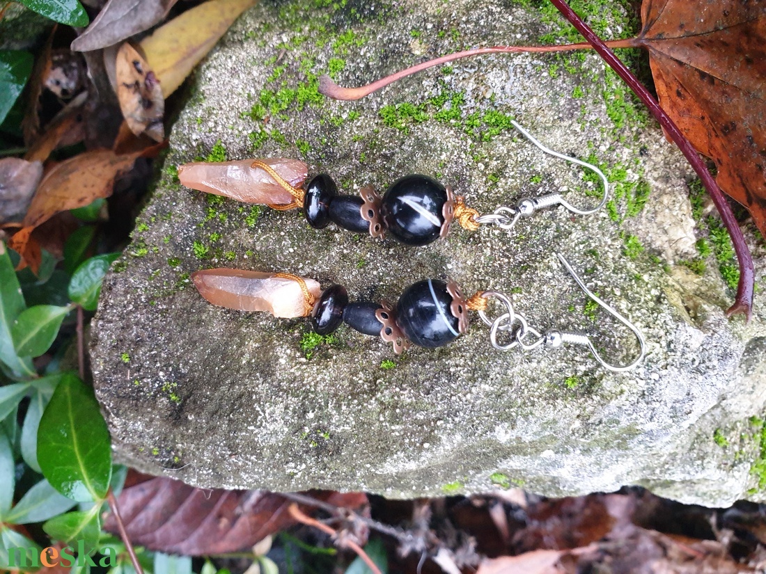  Ébredő hajnal barack aurakvarc fülbevaló - ékszer - fülbevaló - lógó fülbevaló - Meska.hu