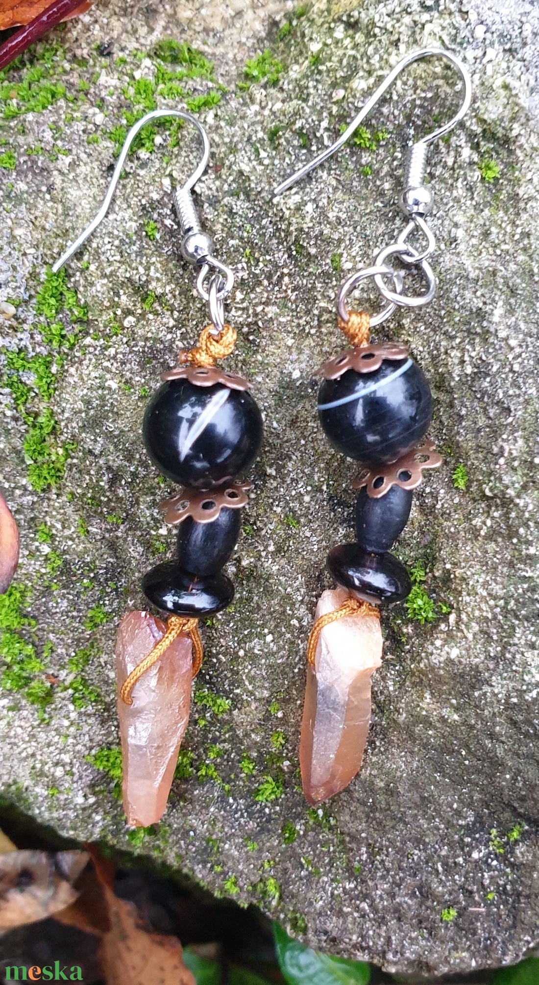  Ébredő hajnal barack aurakvarc fülbevaló - ékszer - fülbevaló - lógó fülbevaló - Meska.hu