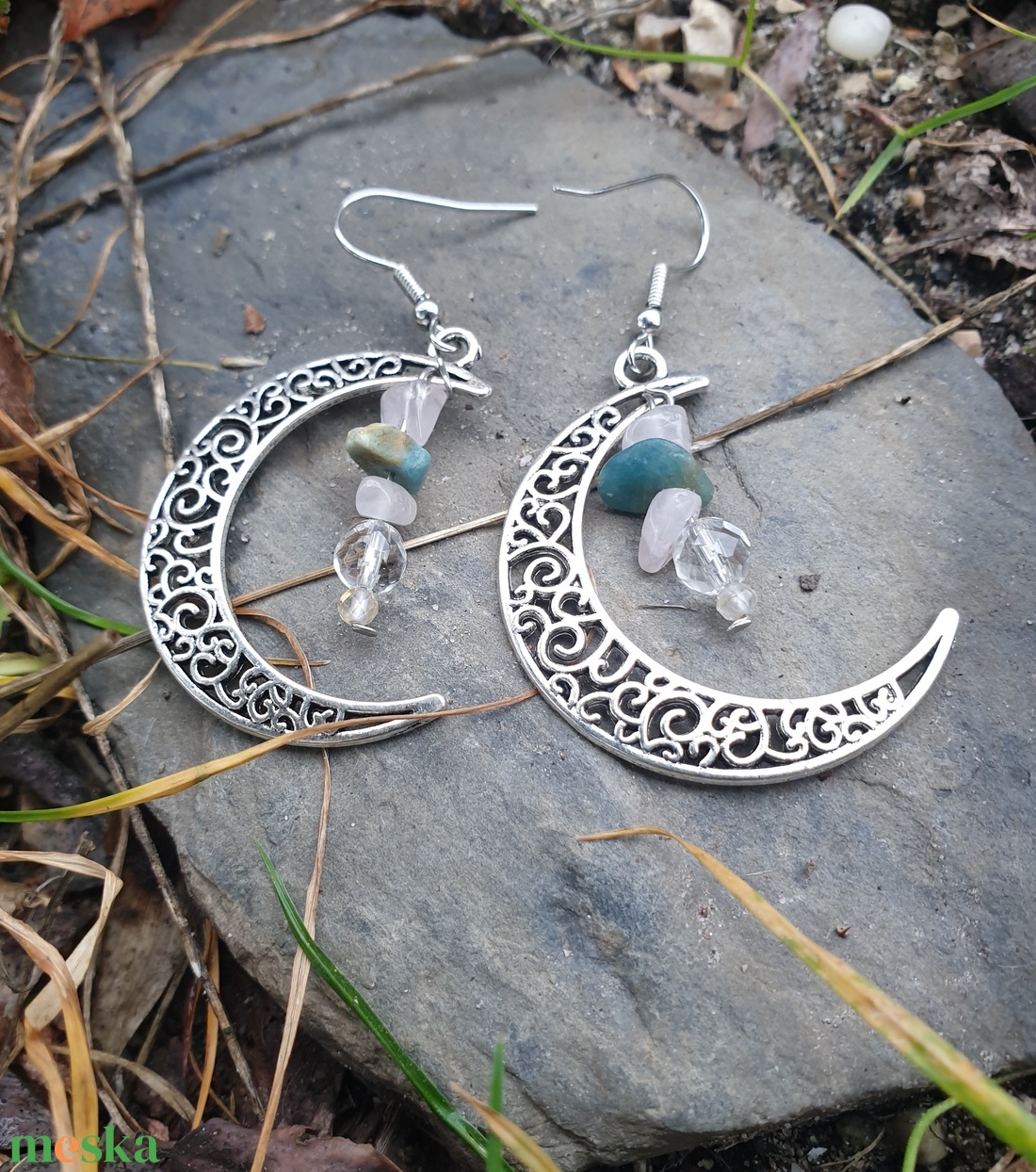 Ezüst hold fénye fülbevaló  - ékszer - fülbevaló - lógó fülbevaló - Meska.hu