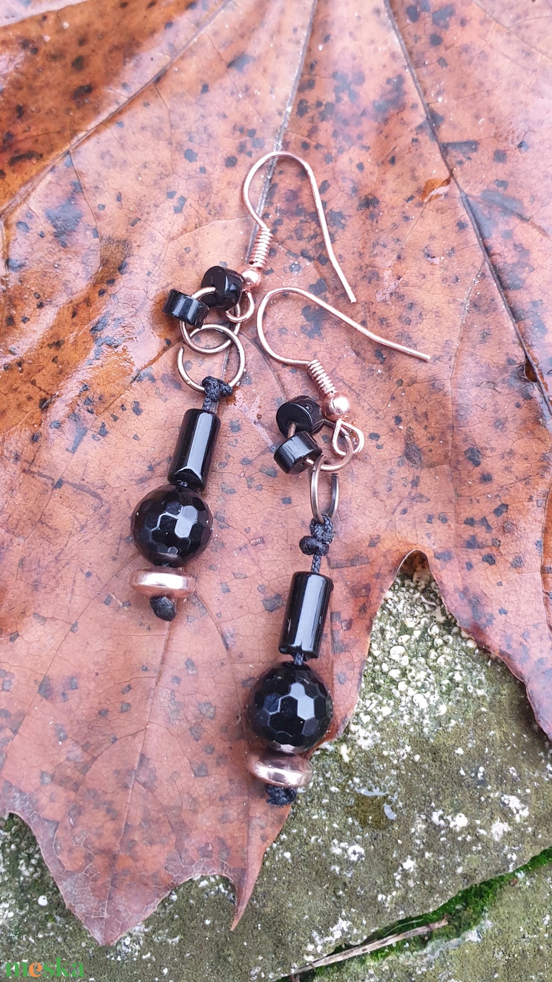 Éjfekete rejtelem Ónix fülbevaló  - ékszer - fülbevaló - lógó fülbevaló - Meska.hu