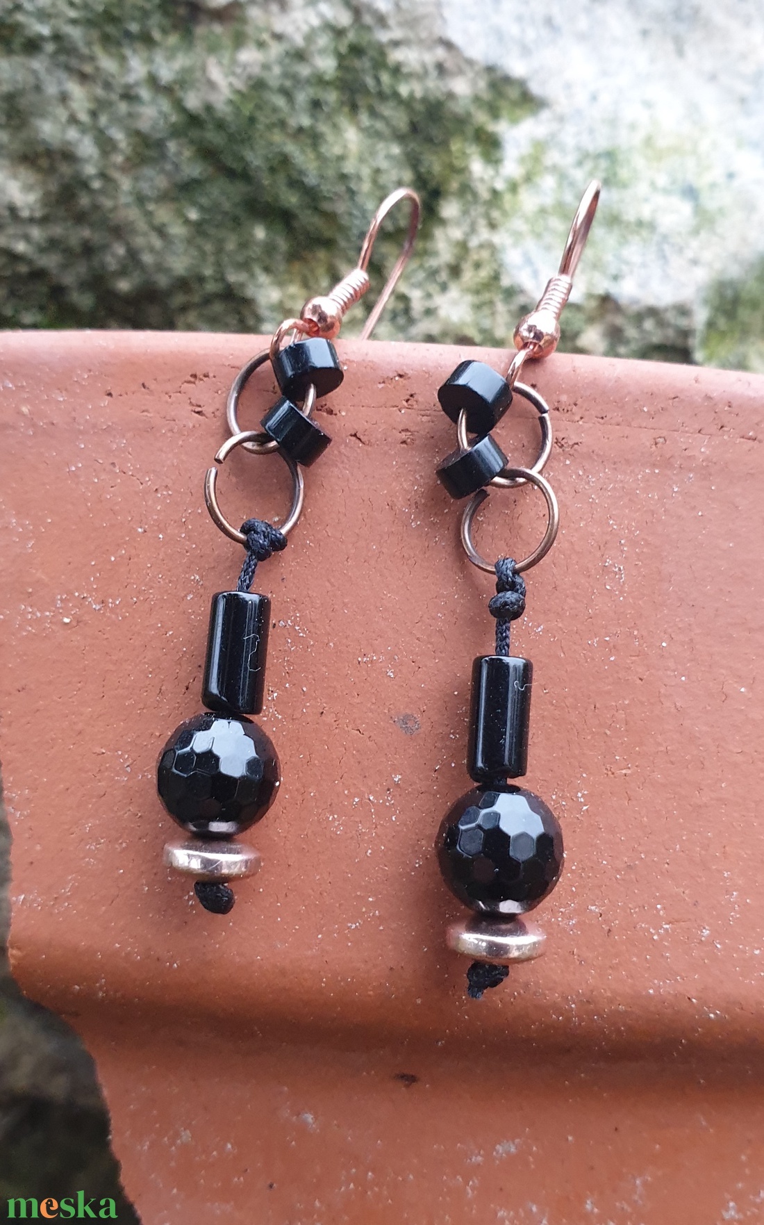 Éjfekete rejtelem Ónix fülbevaló  - ékszer - fülbevaló - lógó fülbevaló - Meska.hu