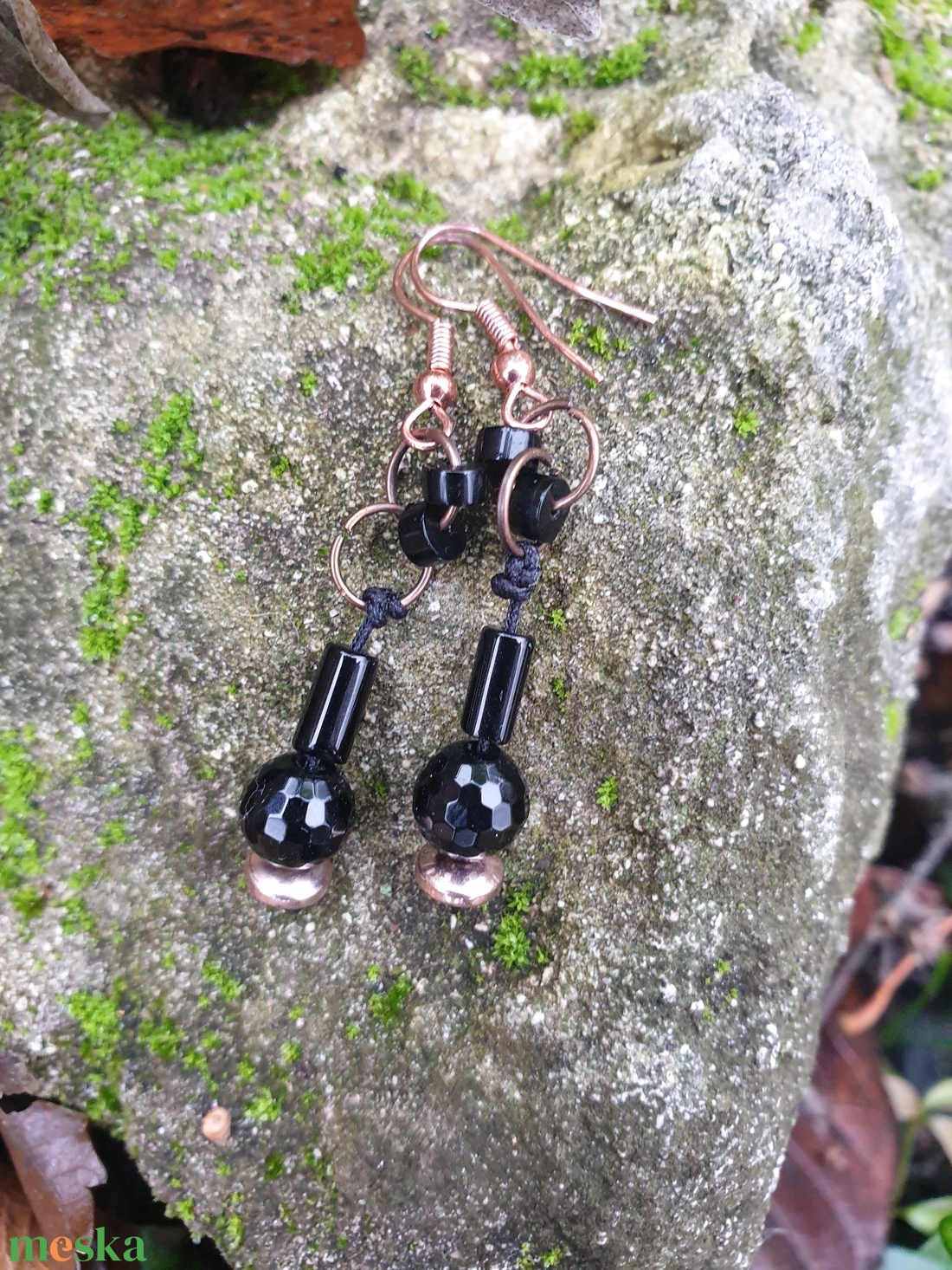 Éjfekete rejtelem Ónix fülbevaló  - ékszer - fülbevaló - lógó fülbevaló - Meska.hu