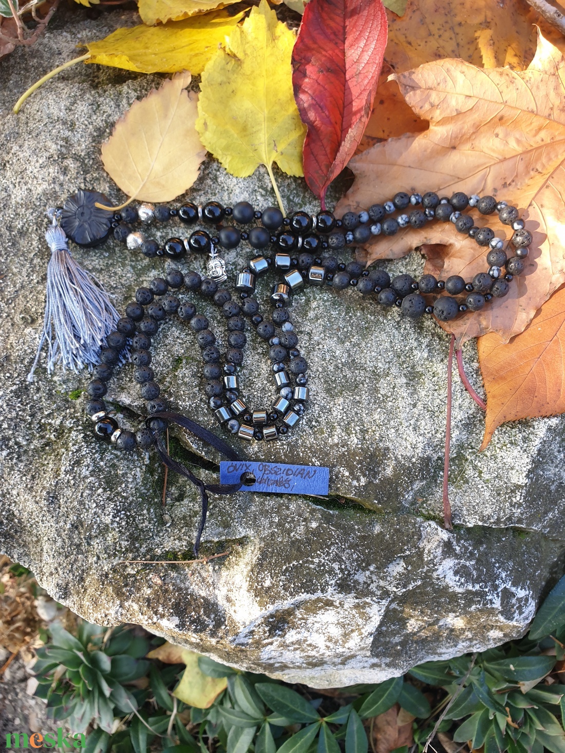 Éj fekete Ónix 108 szemes Mala - ékszer - nyaklánc - bojtos nyaklánc - Meska.hu