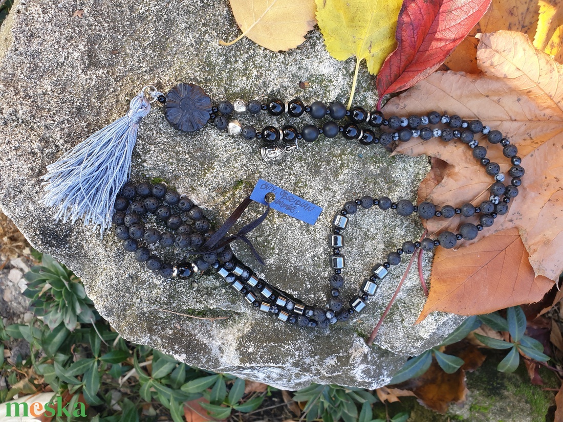 Éj fekete Ónix 108 szemes Mala - ékszer - nyaklánc - bojtos nyaklánc - Meska.hu