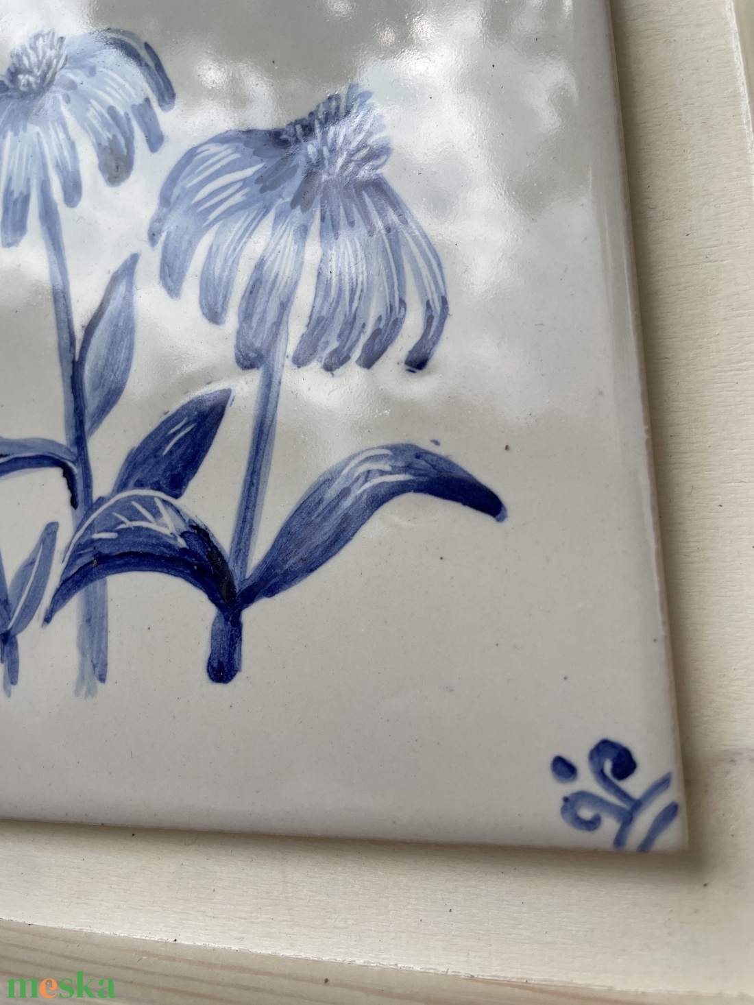 Kézzel festett mázazott portugál csempe virággal/ echinacea - otthon & életmód - dekoráció - fali és függő dekoráció - csempe - Meska.hu