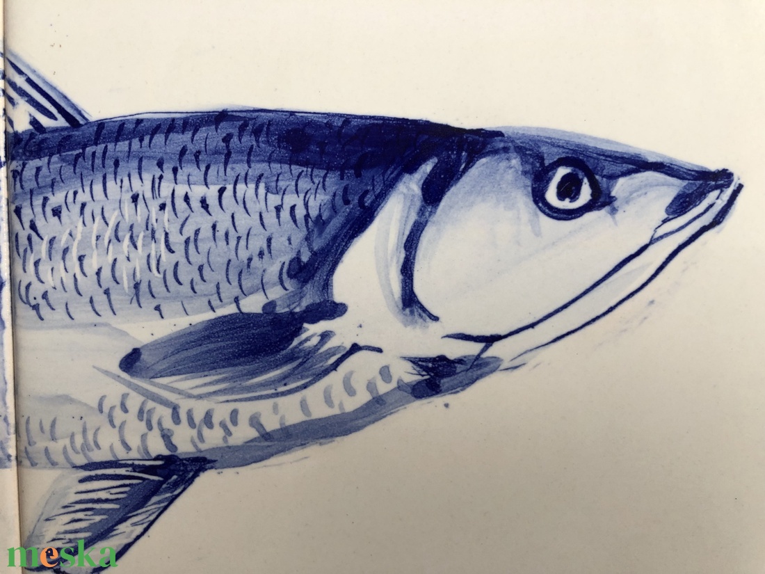 Kézzel festett mázazott portugál csempekép hal, 2 db-os kompozíció - otthon & életmód - dekoráció - fali és függő dekoráció - csempe - Meska.hu