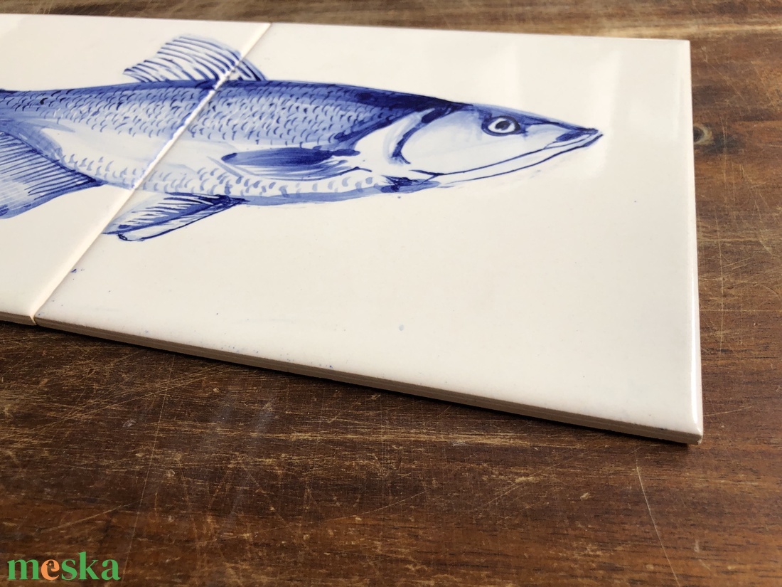 Kézzel festett mázazott portugál csempekép hal, 2 db-os kompozíció - otthon & életmód - dekoráció - fali és függő dekoráció - csempe - Meska.hu