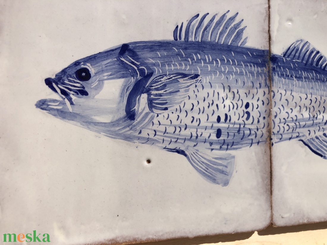 Kézzel festett mázazott portugál csempekép hal, 2 db-os kompozíció - otthon & életmód - dekoráció - fali és függő dekoráció - csempe - Meska.hu