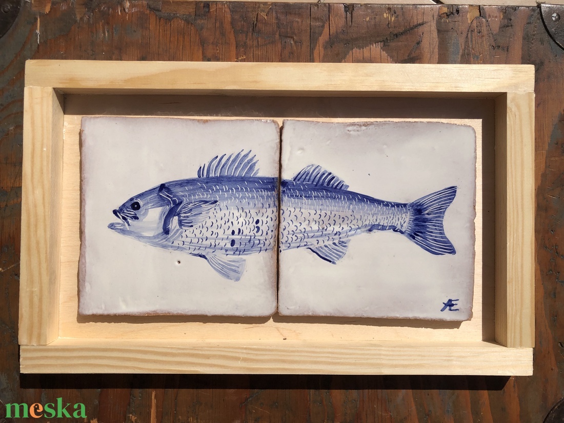 Kézzel festett mázazott portugál csempekép hal, 2 db-os kompozíció - otthon & életmód - dekoráció - fali és függő dekoráció - csempe - Meska.hu