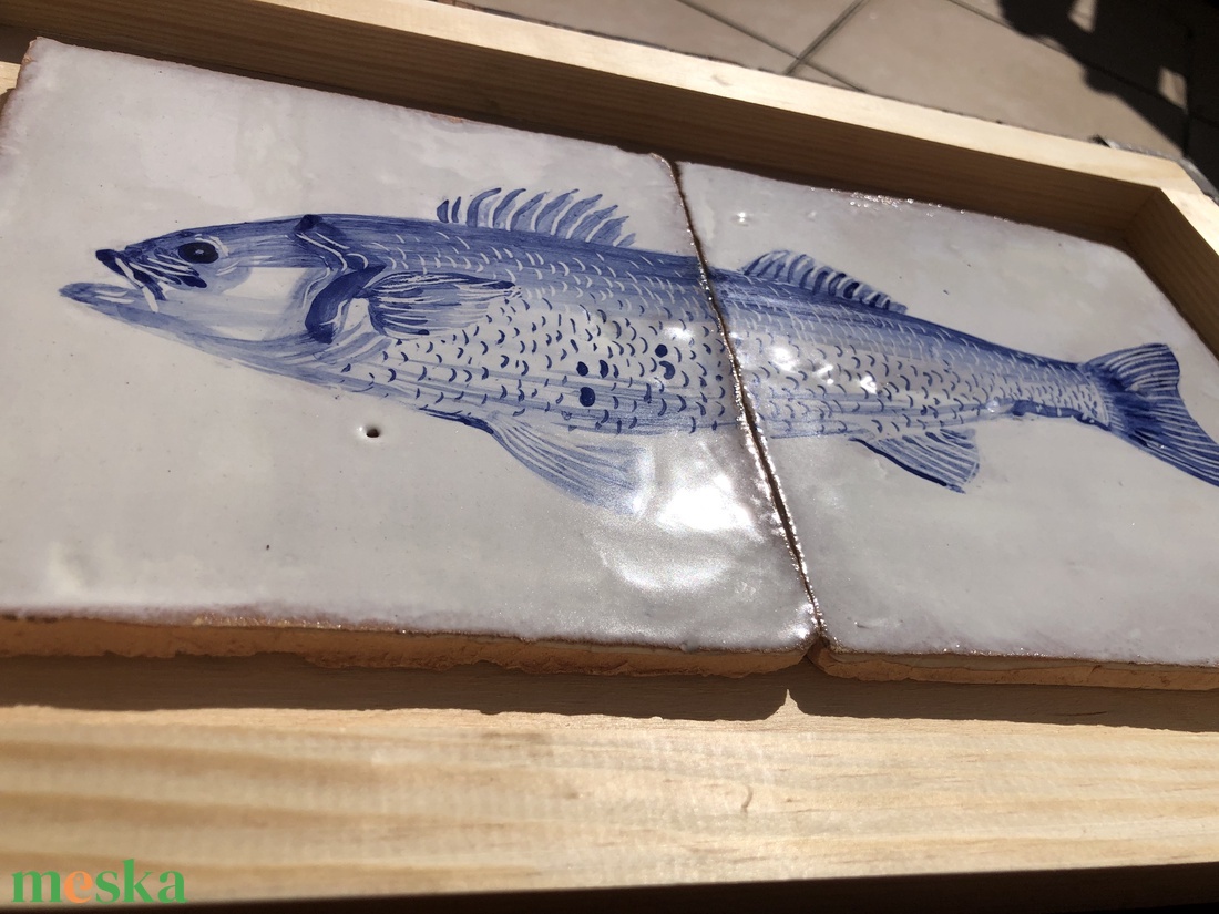 Kézzel festett mázazott portugál csempekép hal, 2 db-os kompozíció - otthon & életmód - dekoráció - fali és függő dekoráció - csempe - Meska.hu