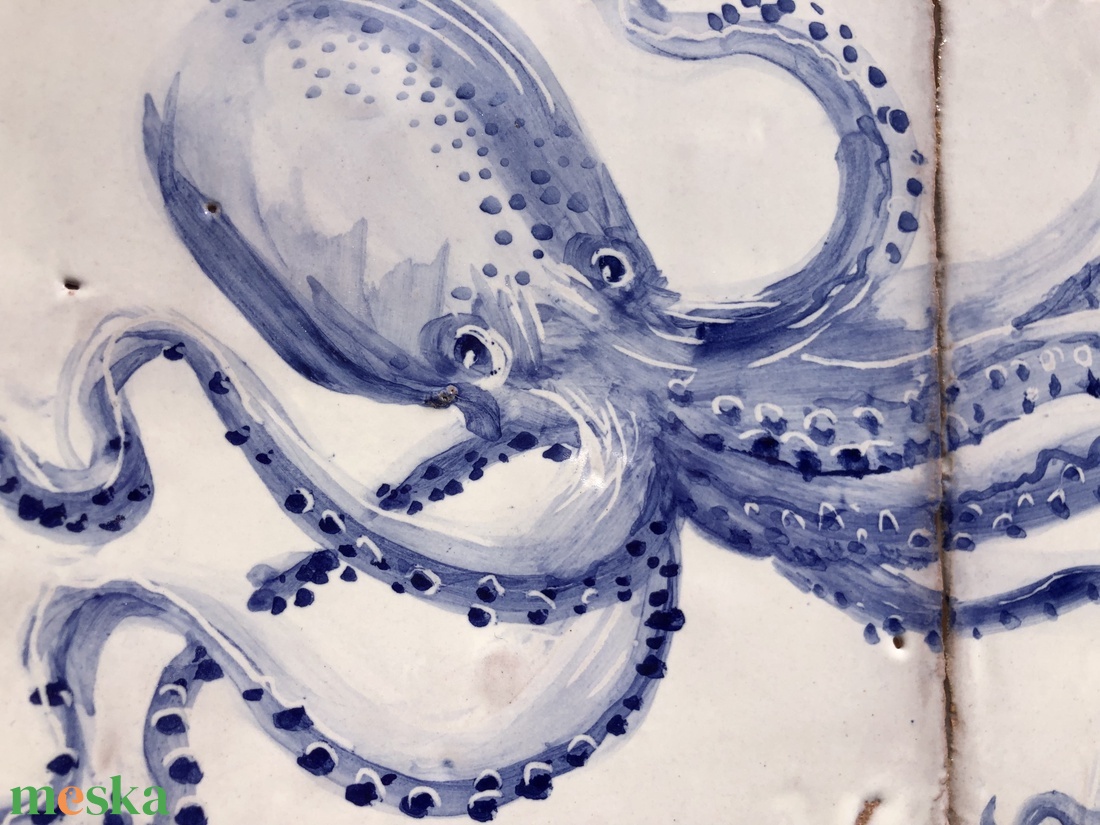 Kézzel festett mázazott portugál csempekép POLIP, 2 db-os kompozíció - otthon & életmód - dekoráció - fali és függő dekoráció - csempe - Meska.hu