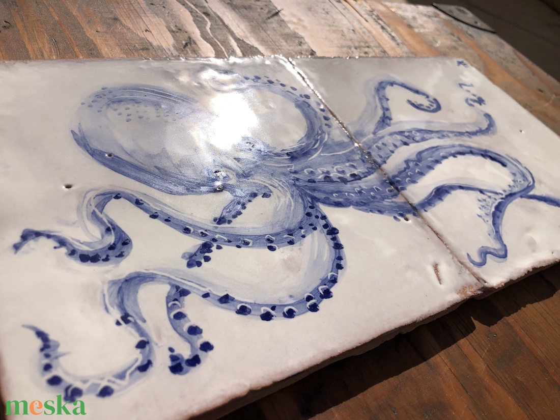 Kézzel festett mázazott portugál csempekép POLIP, 2 db-os kompozíció - otthon & életmód - dekoráció - fali és függő dekoráció - csempe - Meska.hu