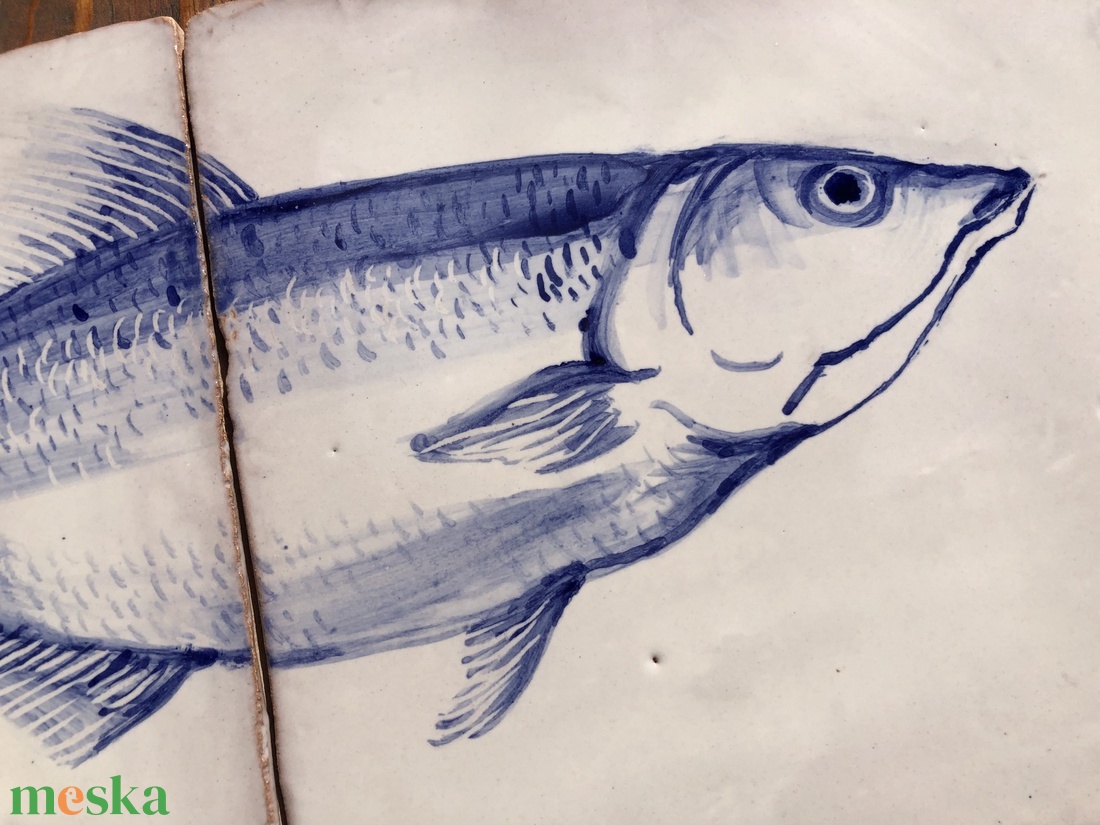 Kézzel festett mázazott portugál csempekép hal, 2 db-os kompozíció - otthon & életmód - dekoráció - fali és függő dekoráció - csempe - Meska.hu