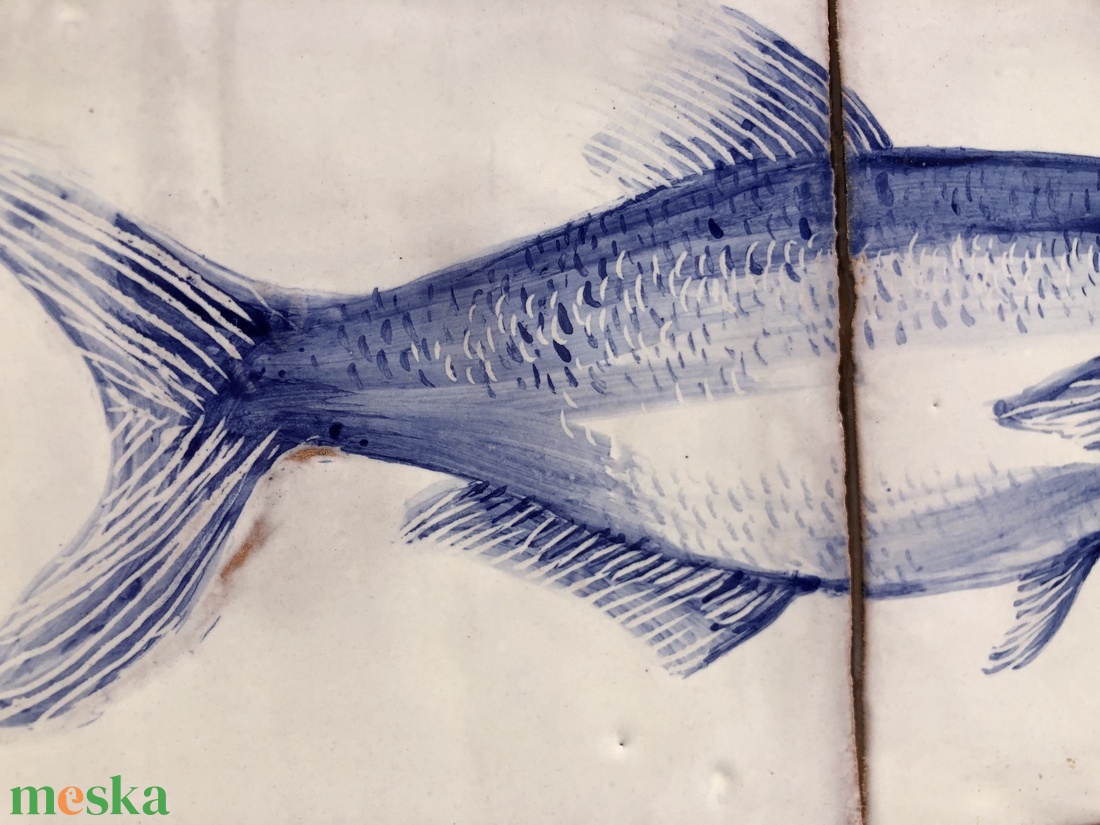 Kézzel festett mázazott portugál csempekép hal, 2 db-os kompozíció - otthon & életmód - dekoráció - fali és függő dekoráció - csempe - Meska.hu