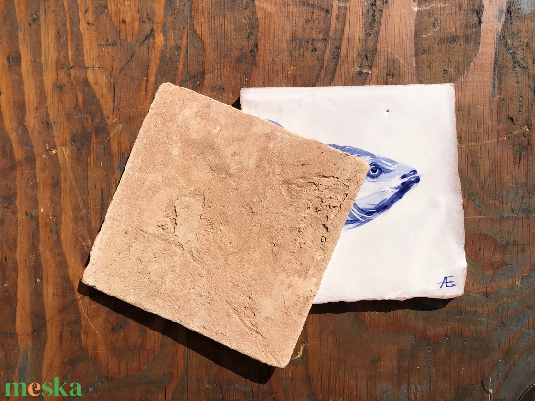 Kézzel festett mázazott portugál csempekép hal, 2 db-os kompozíció - otthon & életmód - dekoráció - fali és függő dekoráció - csempe - Meska.hu