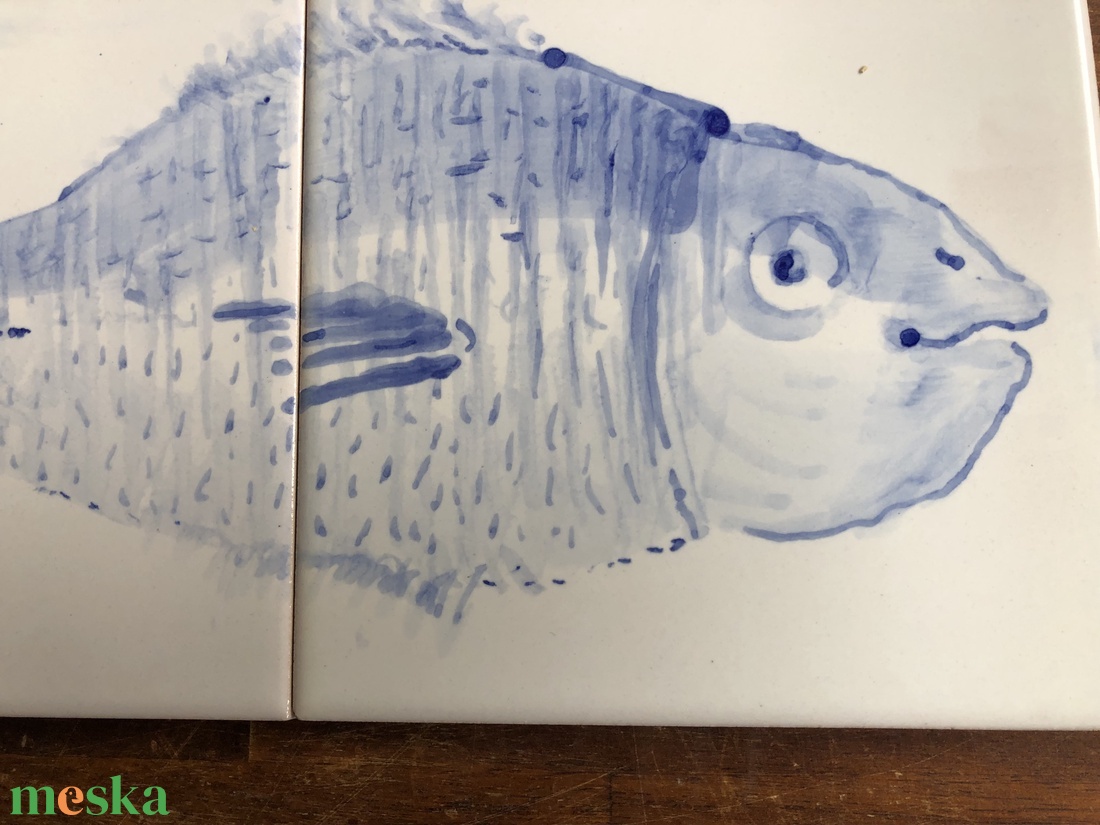 Kézzel festett mázazott portugál csempekép hal, 2 db-os kompozíció - otthon & életmód - dekoráció - fali és függő dekoráció - csempe - Meska.hu